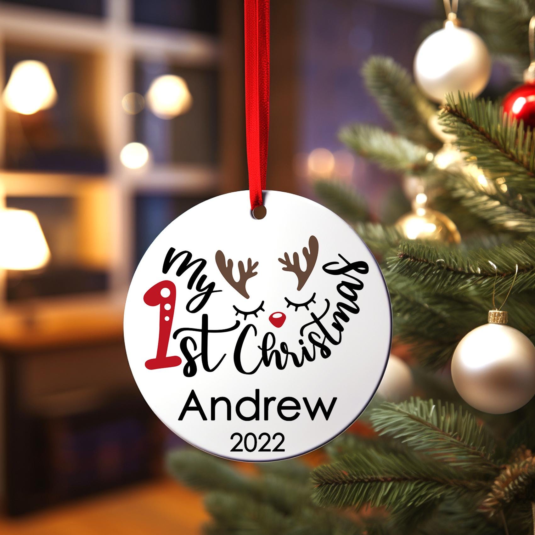 Baby's First Christmas Ornament, Personalized Deer Antlers Baby First Christmas