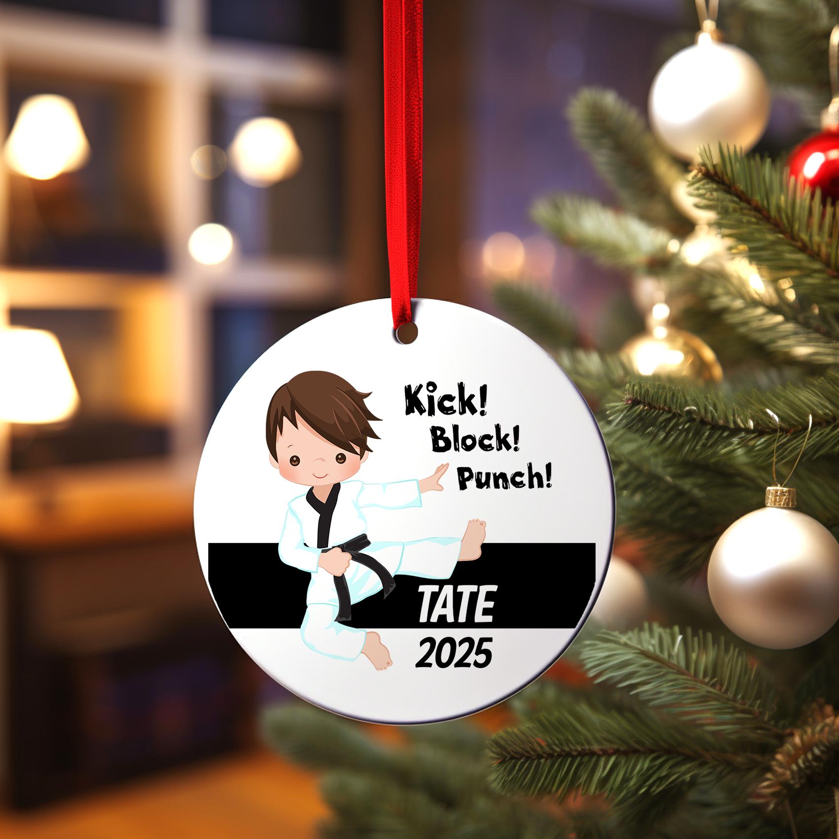 Karate Kid Ornament, Personalized Kick Block Punch Christmas Gift