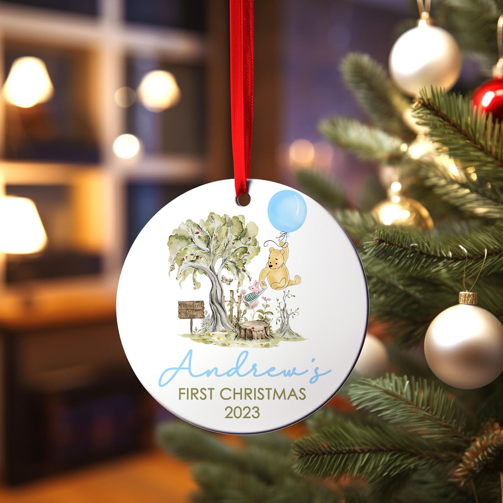 Winnie-The-Pooh Baby's First Christmas Ornament| Baby First Christmas | Personalized Baby Christmas Ornament