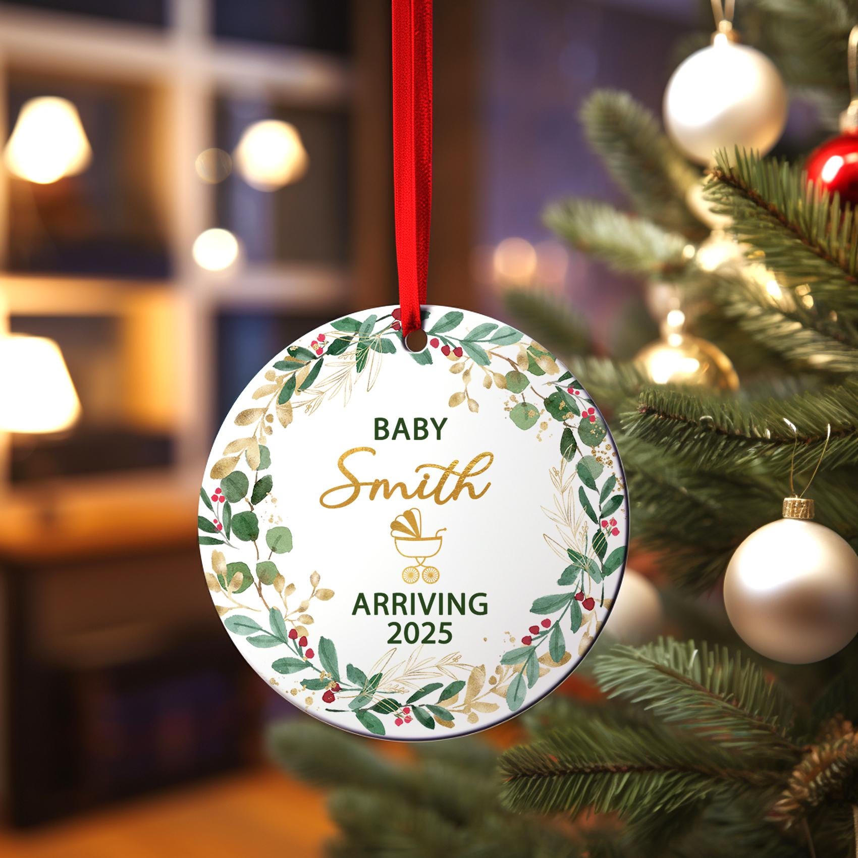 Baby on the Way Christmas Ornament, Personalized Birth Announcement Gift