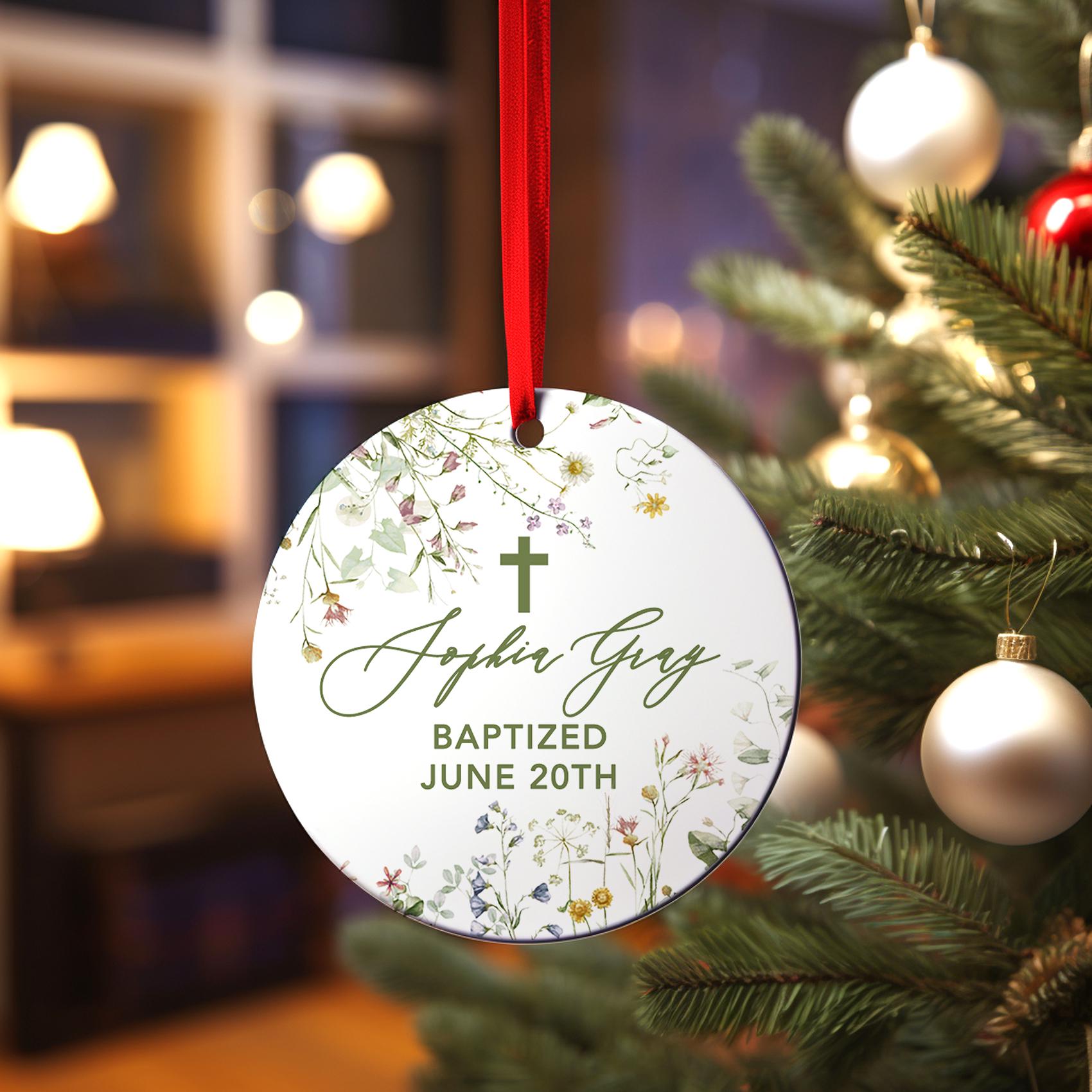 Cross Ceramic Ornament, Personalized Baptism for Girl Boy, Custom Christening Gift