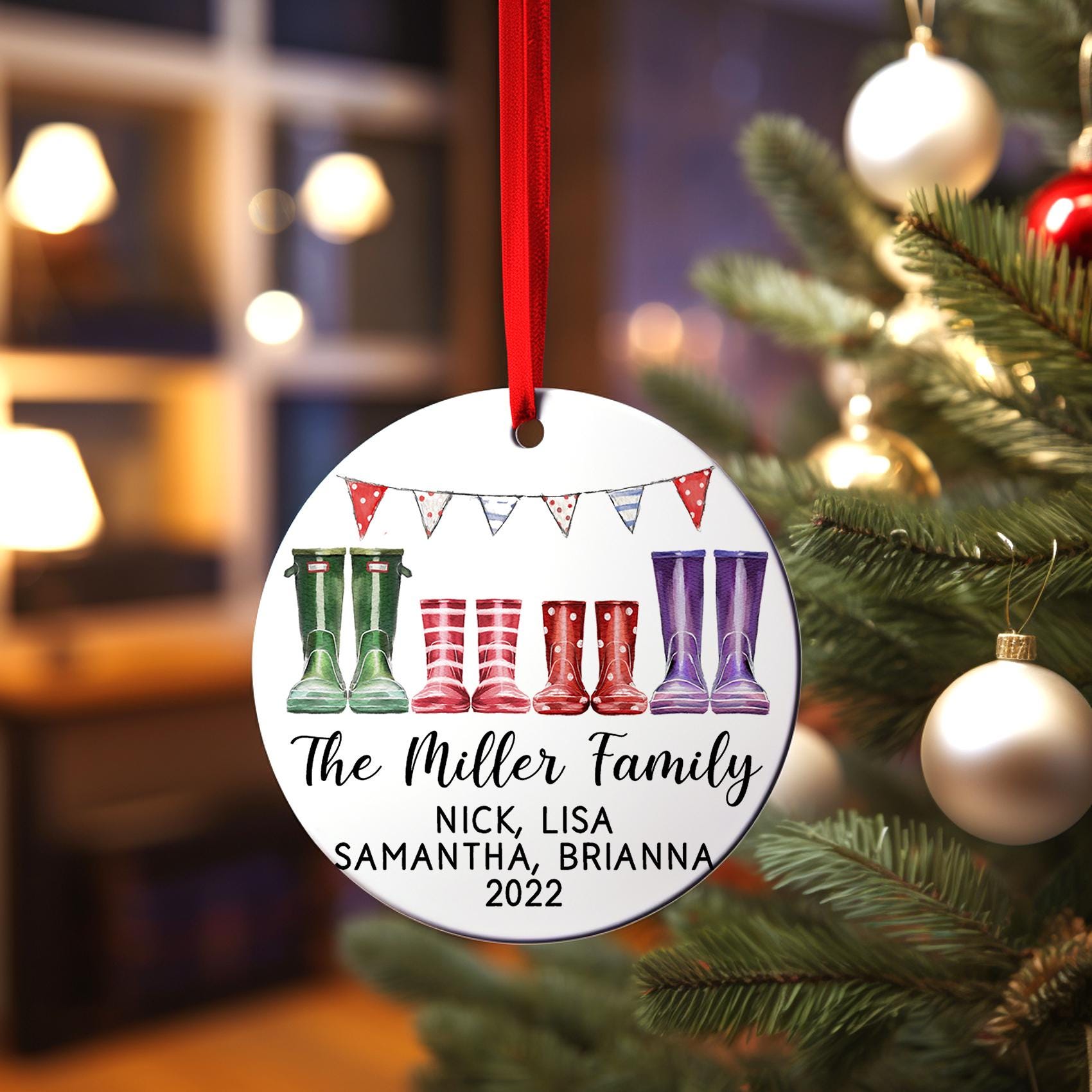 Family Boots Christmas Ornament, Personalized Our Family Christmas Keepsake