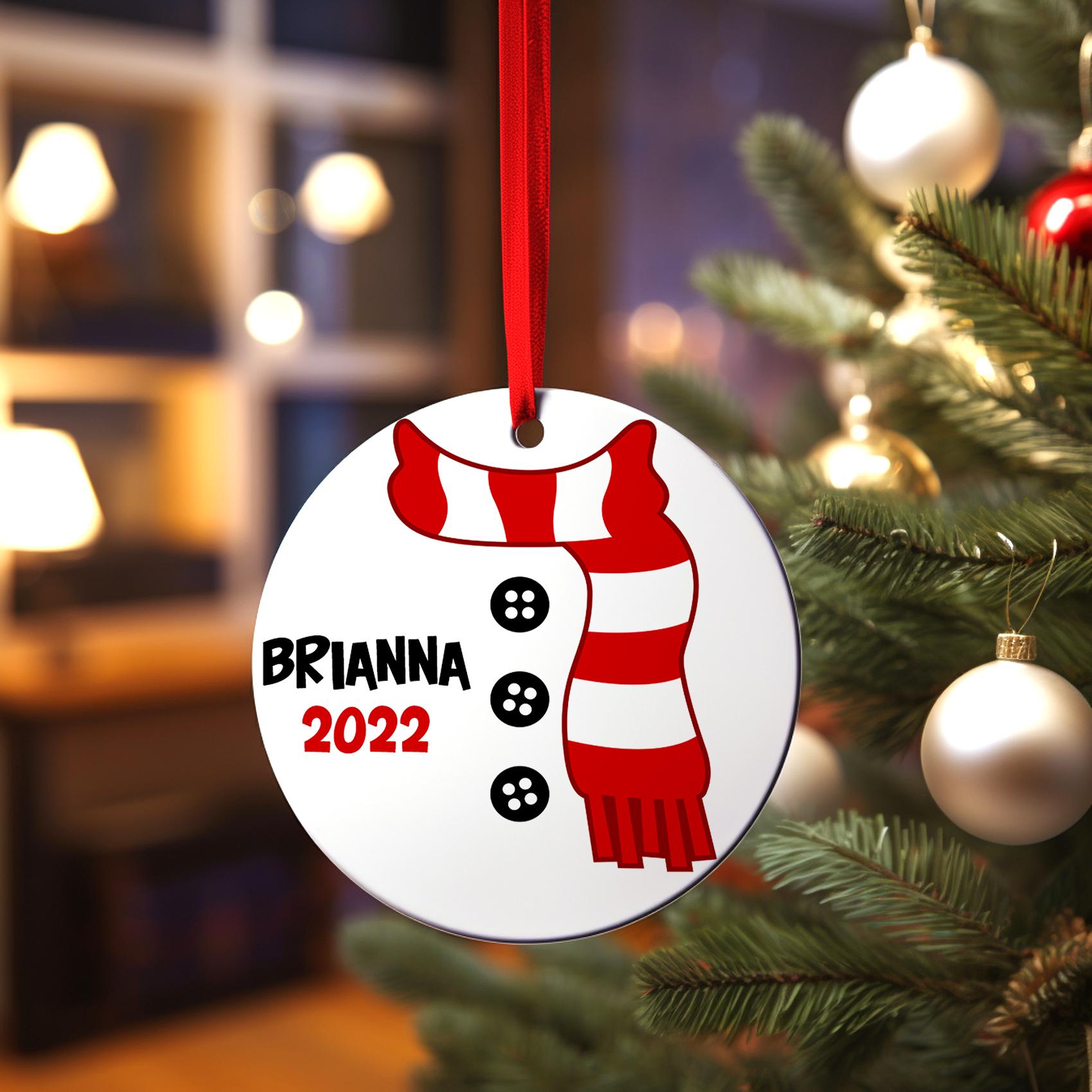 Snowman Scarf Red Ornament, Personalized Baby Girl First Christmas