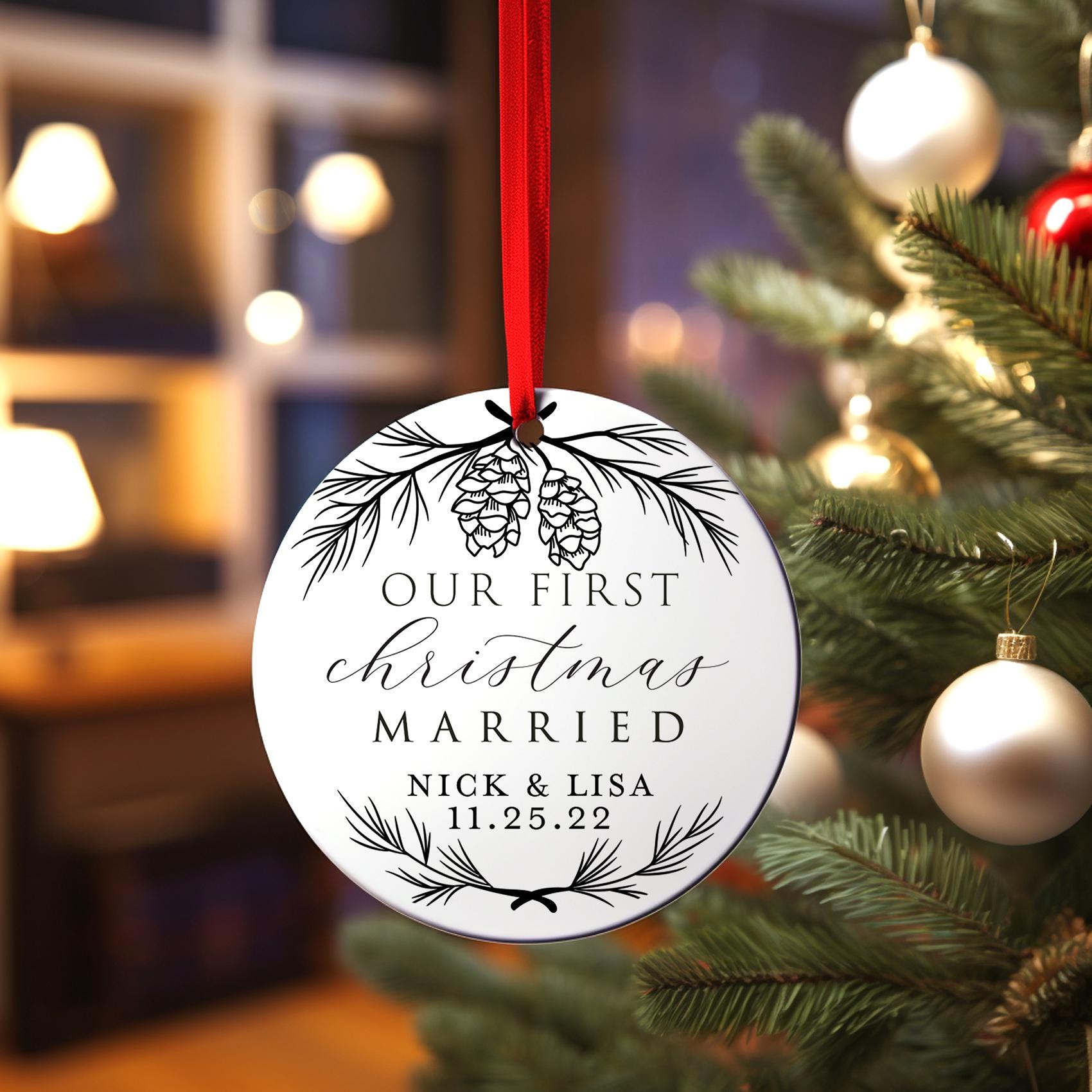 Our First Christmas Ornament, Personalized Married Couple Keepsake