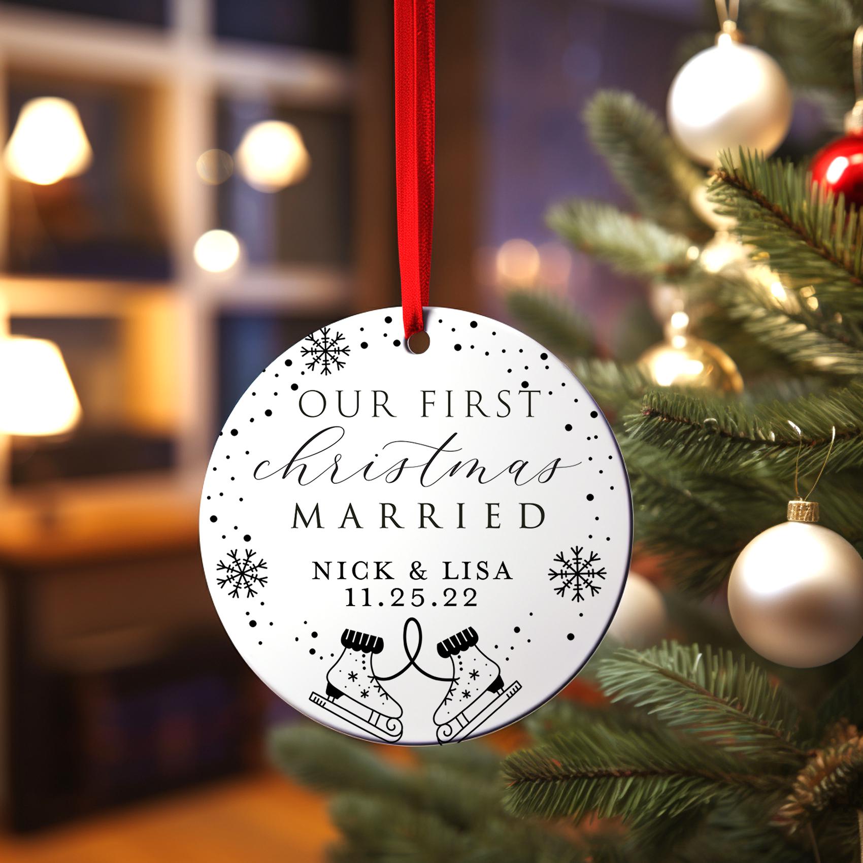 Married Ice Skates Ornament, Personalized Our First Christmas Keepsake