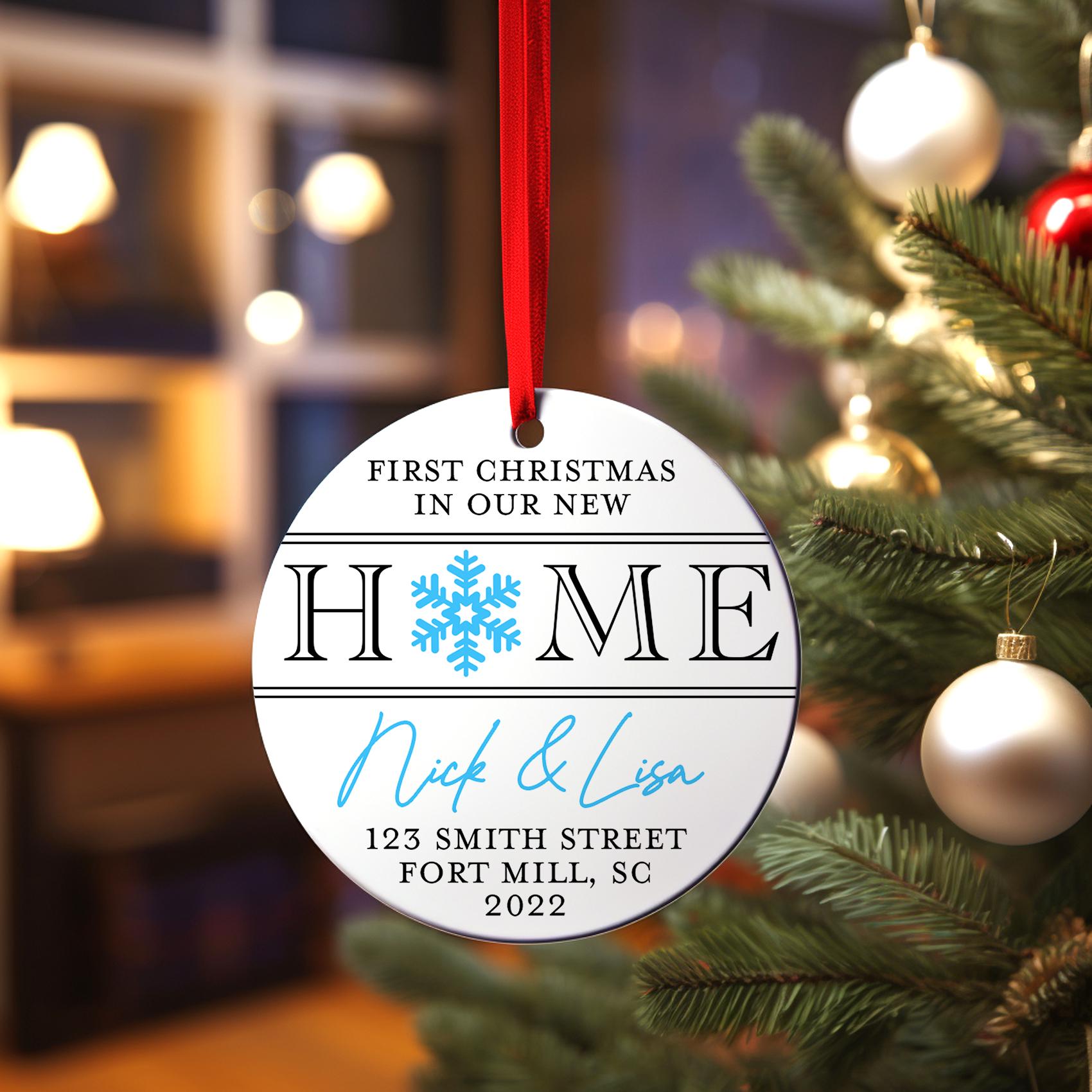 Personalized New Home Christmas Ornament, Our First Home Family Keepsake with Snowflake