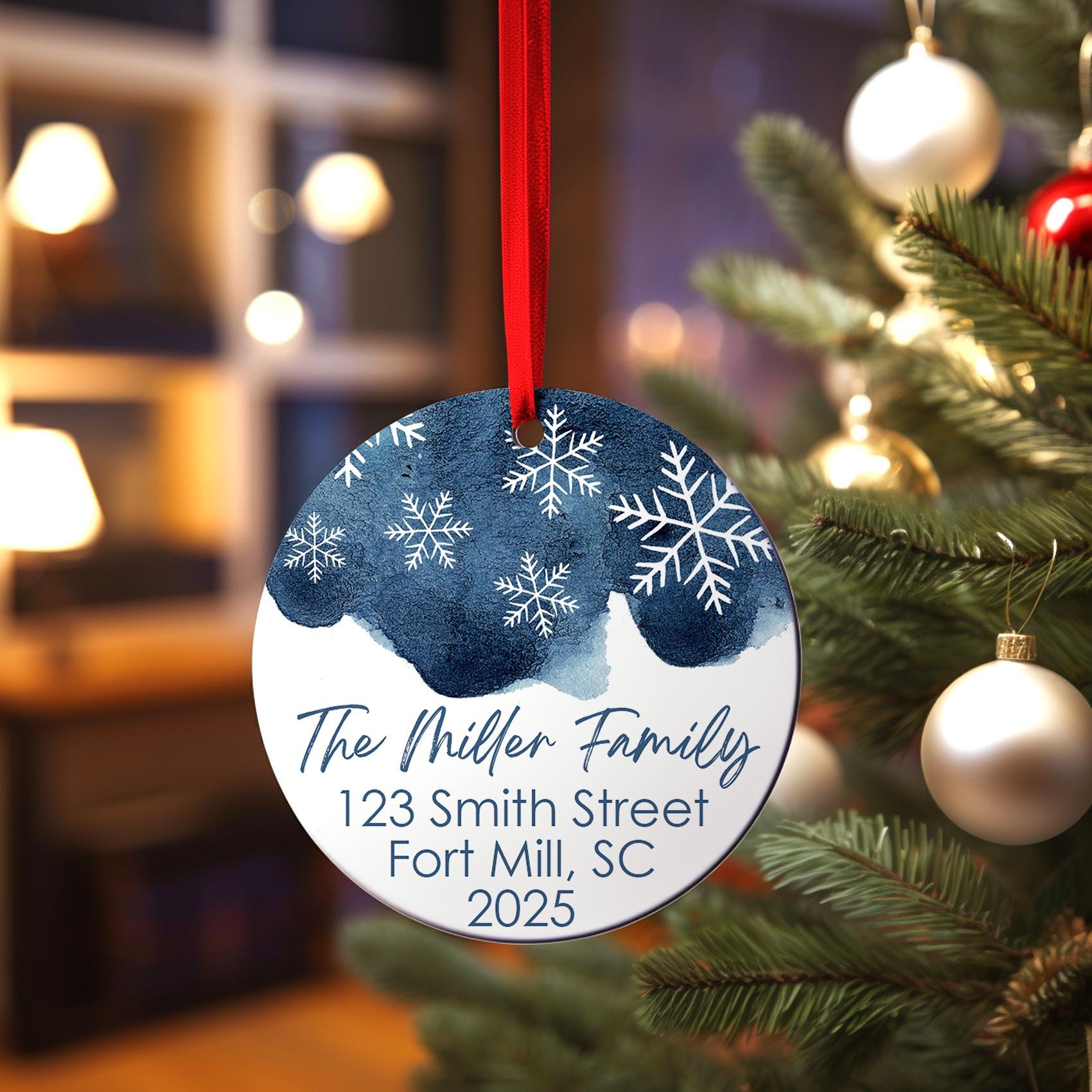 Snowflake Family Christmas Ornament, Personalized Our First Home Ornament