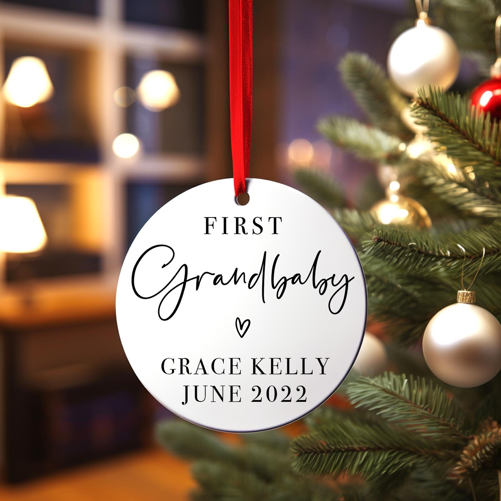 First Grandbaby Christmas Ornament, Personalized Baby On The Way Announcement