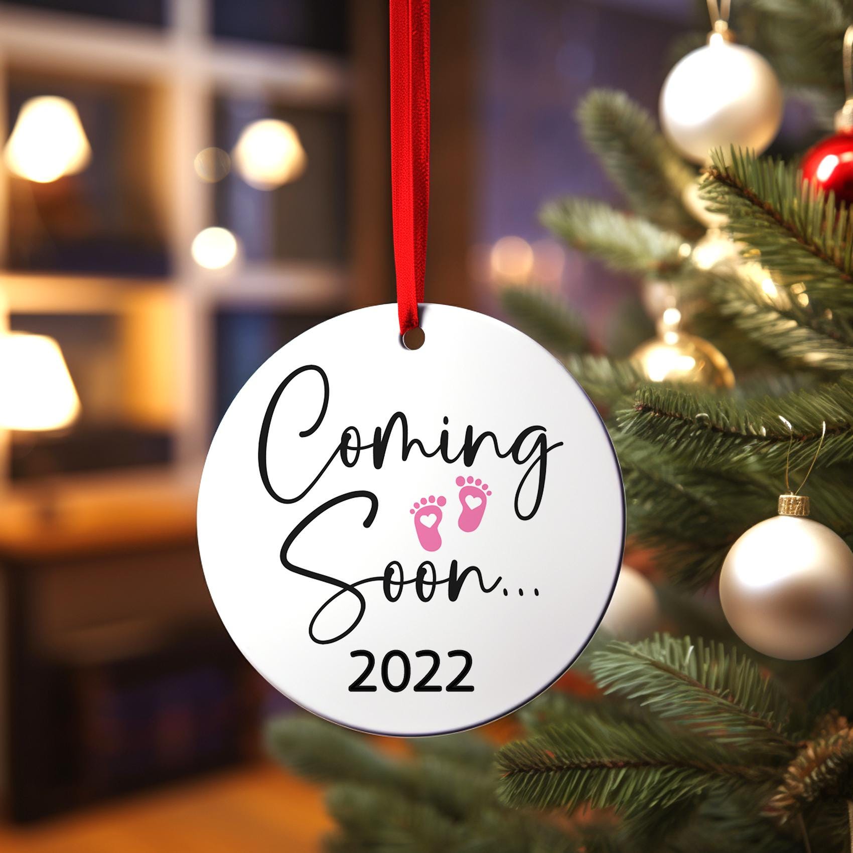 Baby Girl on the Way Christmas Ornament, Personalized Newborn Announcement
