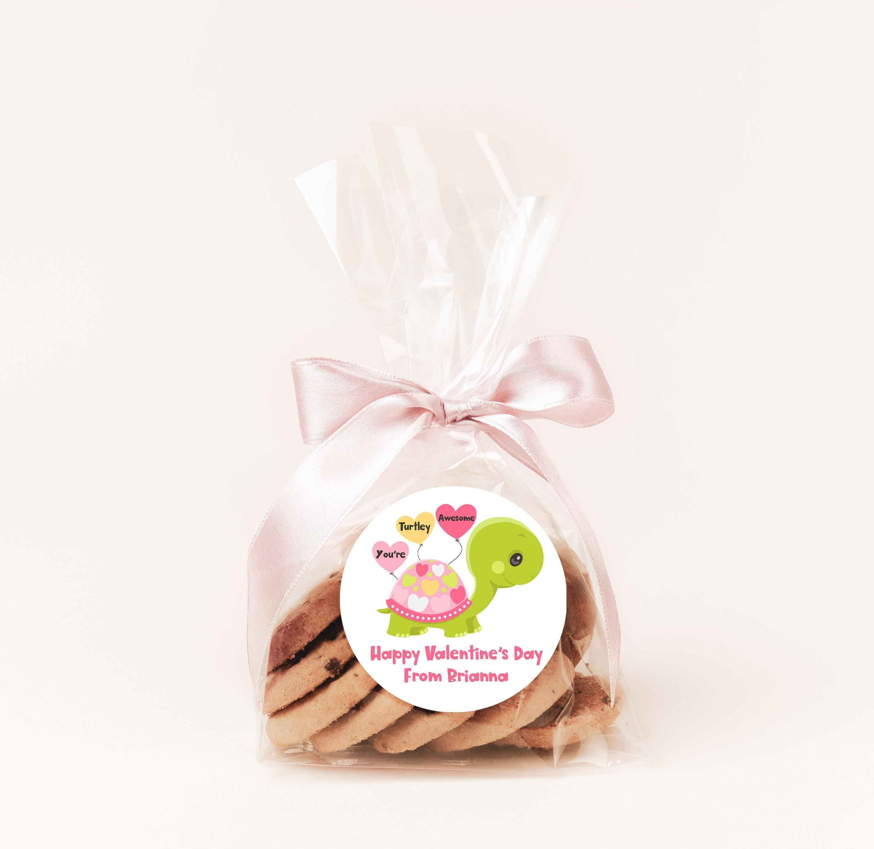 You're Turtley Awesome Pink Valentines Day Stickers - Personalized  Valentine Round Sticker Labels - Classroom Valentines for School