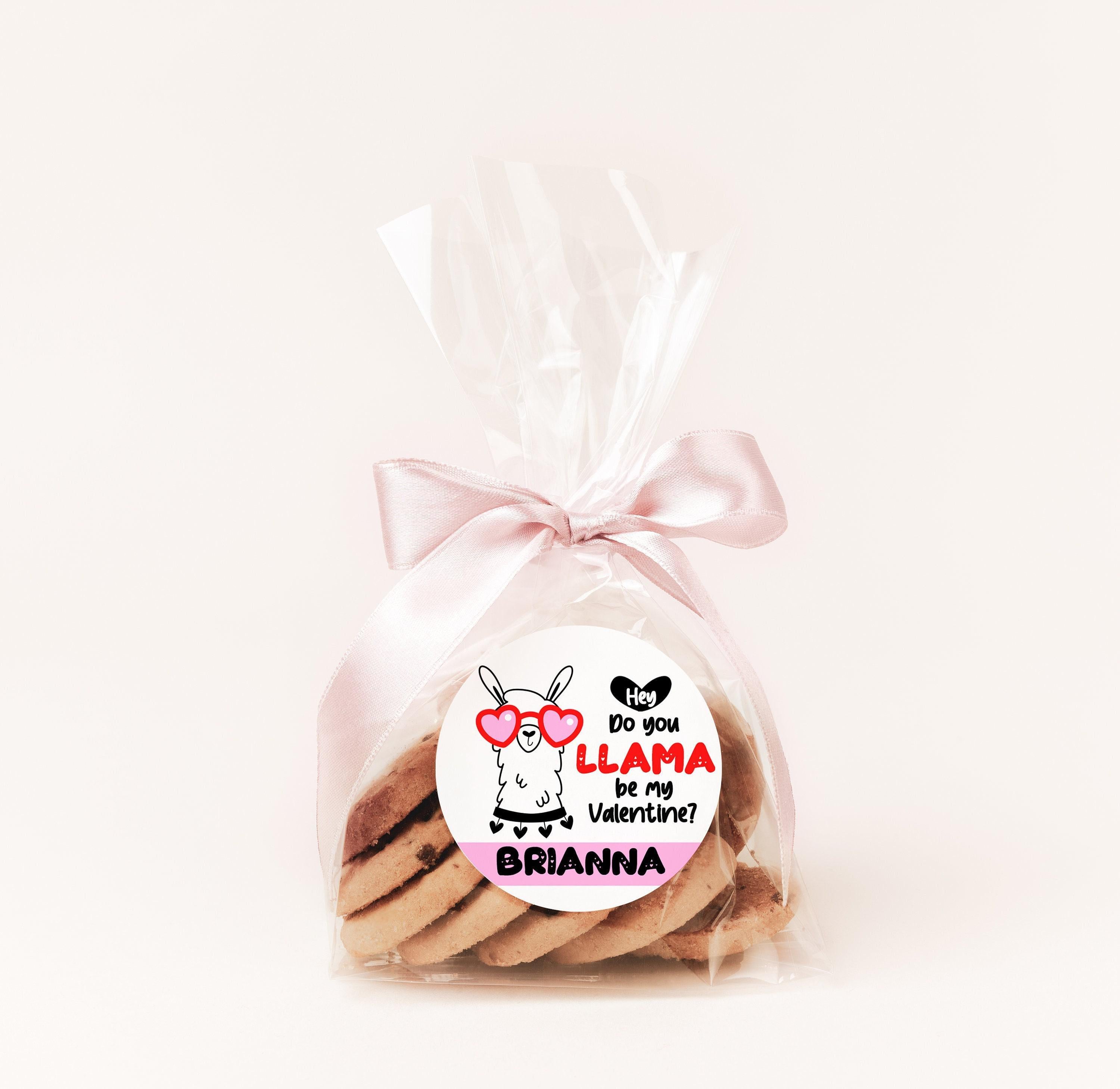 Llama Valentines Day Stickers - Personalized Llama Pink Valentine Round Sticker Labels - Classroom Valentines for School