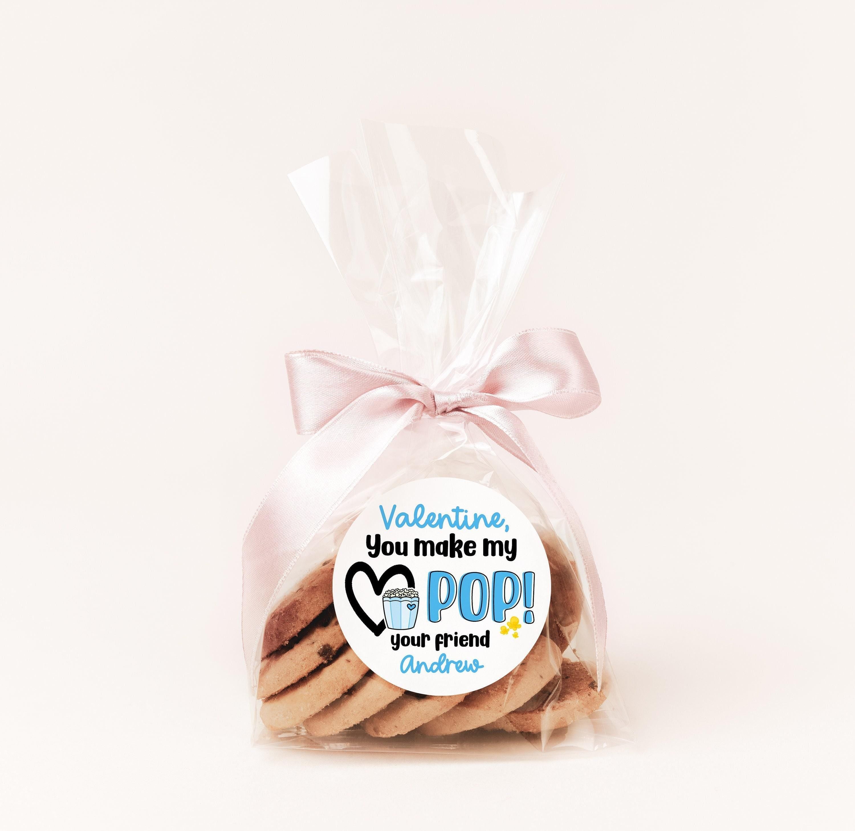 You Make My Heart Pop Valentines Day Stickers - Personalized Popcorn Blue Valentine Round Sticker Labels - Classroom Valentines for School