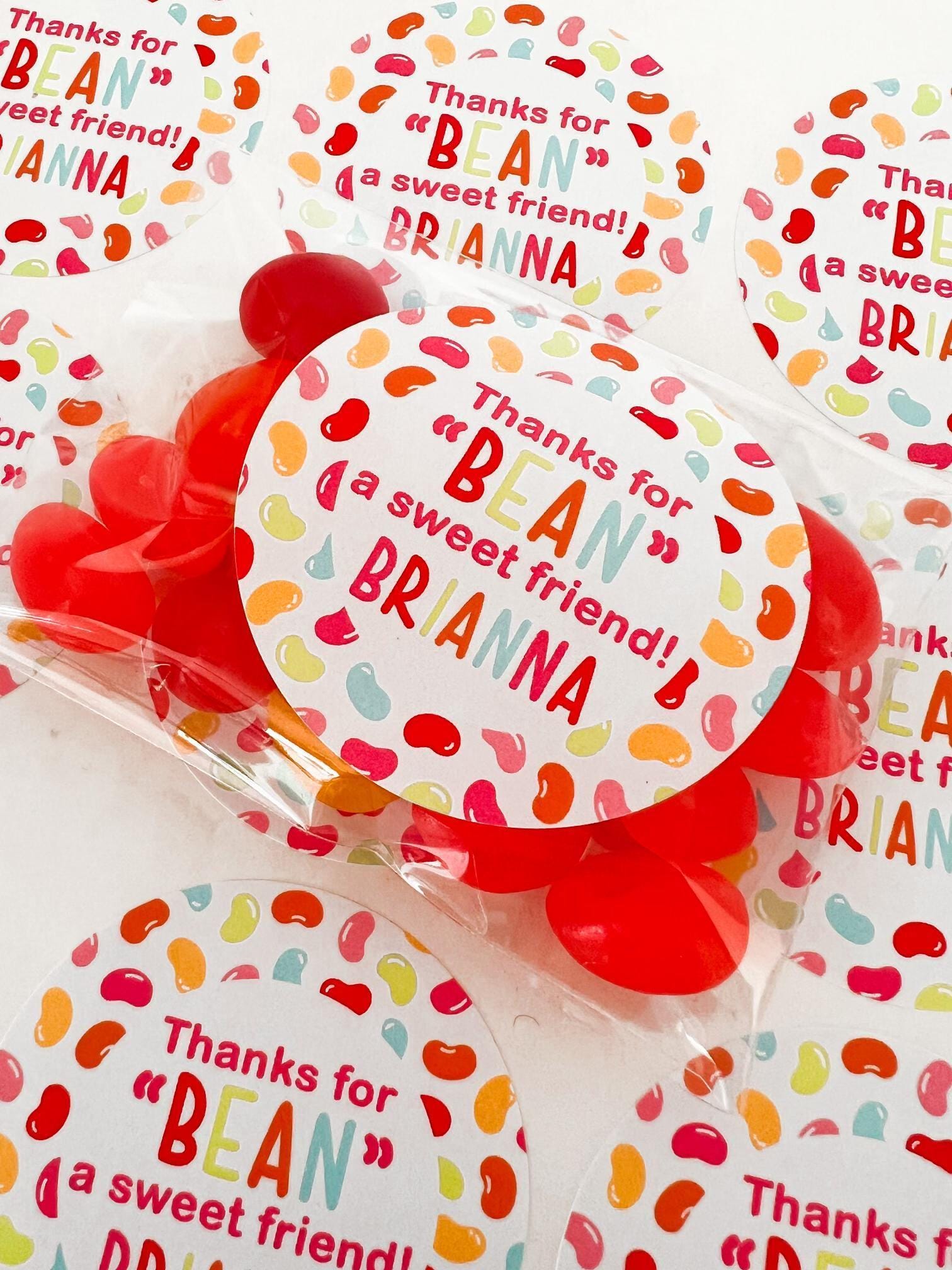 Thanks for Bean a Sweet Friend Valentines Day Stickers - Personalized Valentine Round Sticker Labels - Classroom Valentines for School