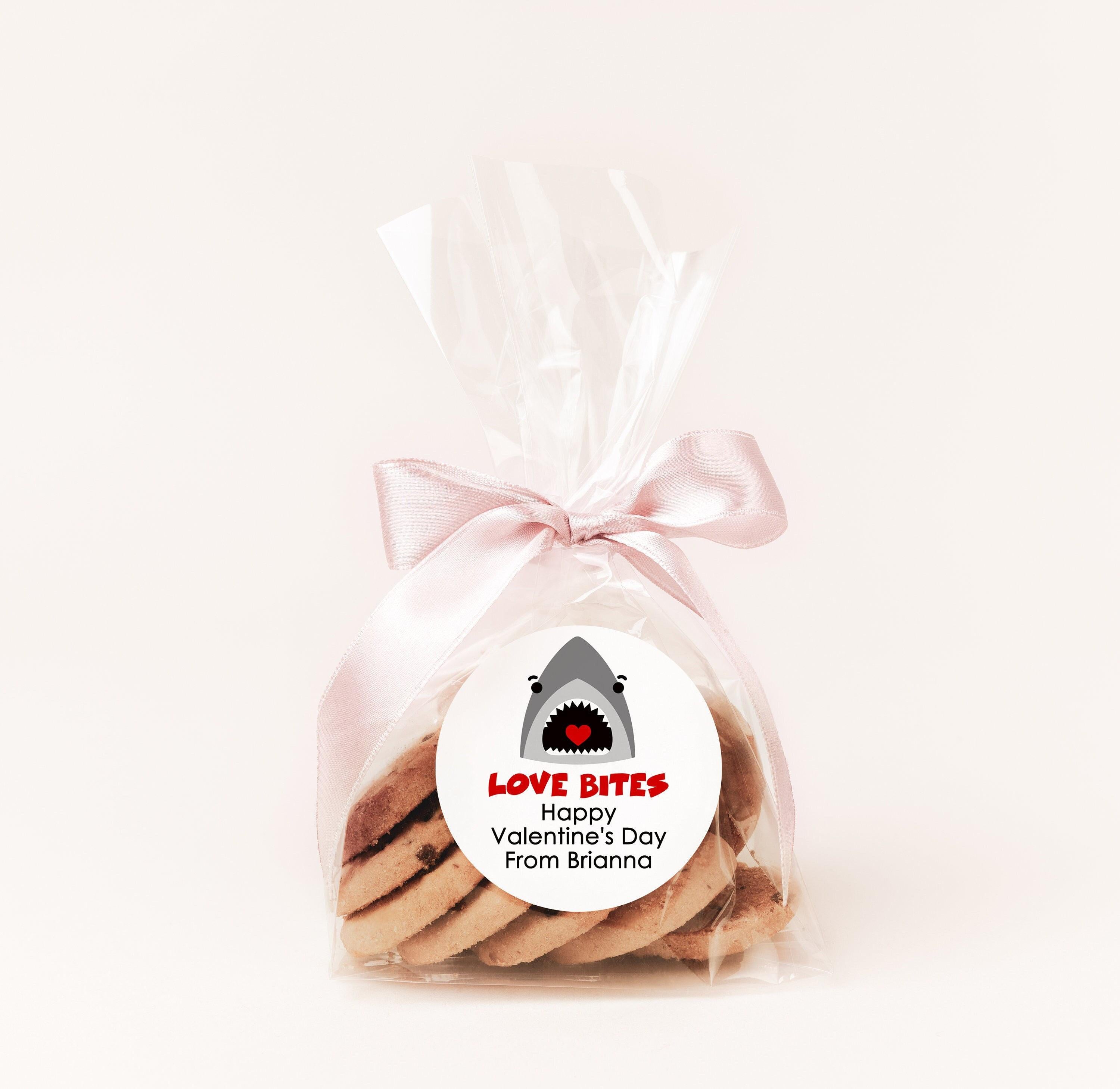 Love Bites Shark Valentine's Day Stickers - Personalized Valentine Round Sticker Labels - Classroom Valentines for School