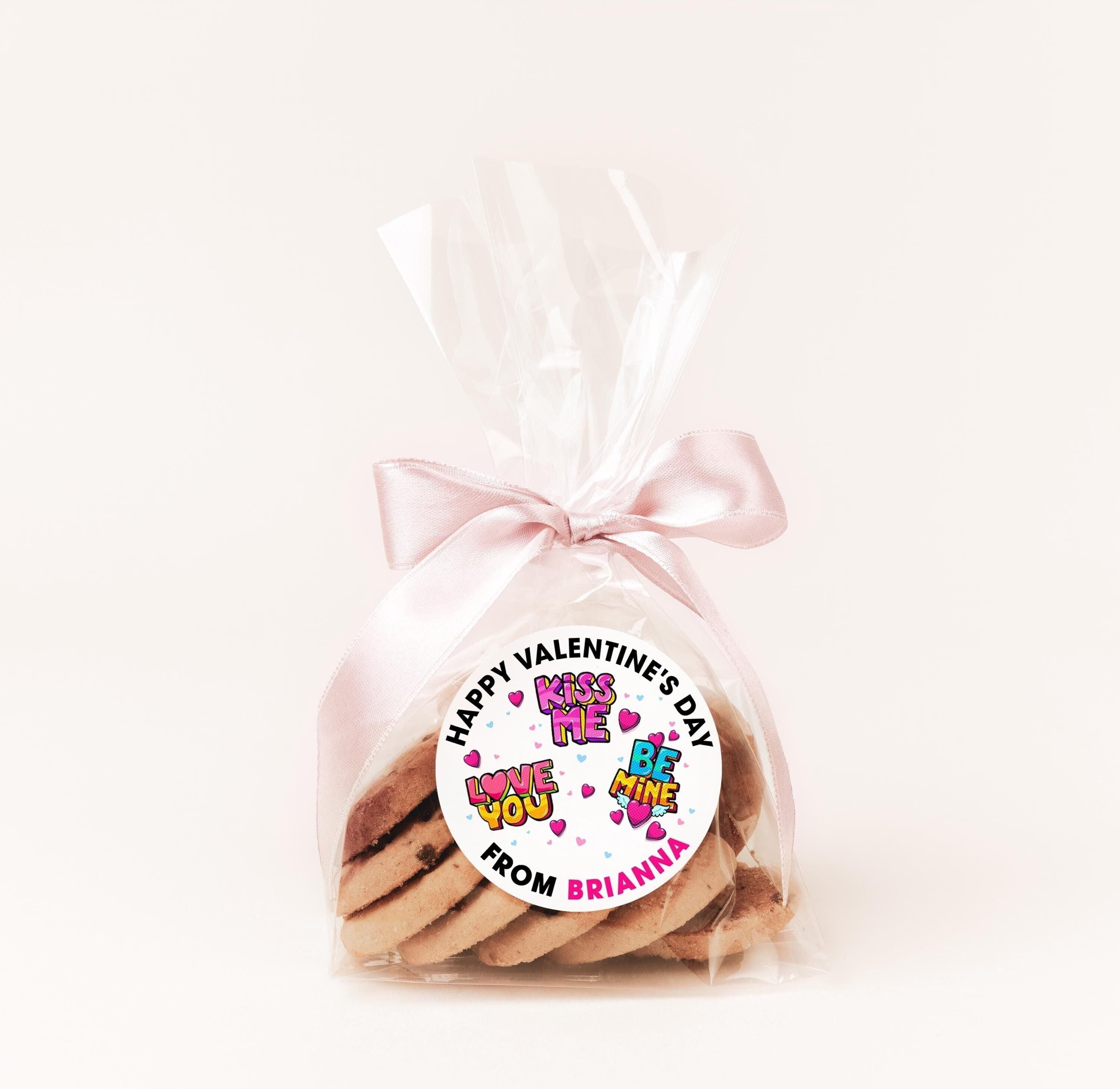 Valentines Day Kiss Me Be Mine Stickers, Personalized Valentine Round Labels, Classroom Valentines for School, Valentine Treat Bags