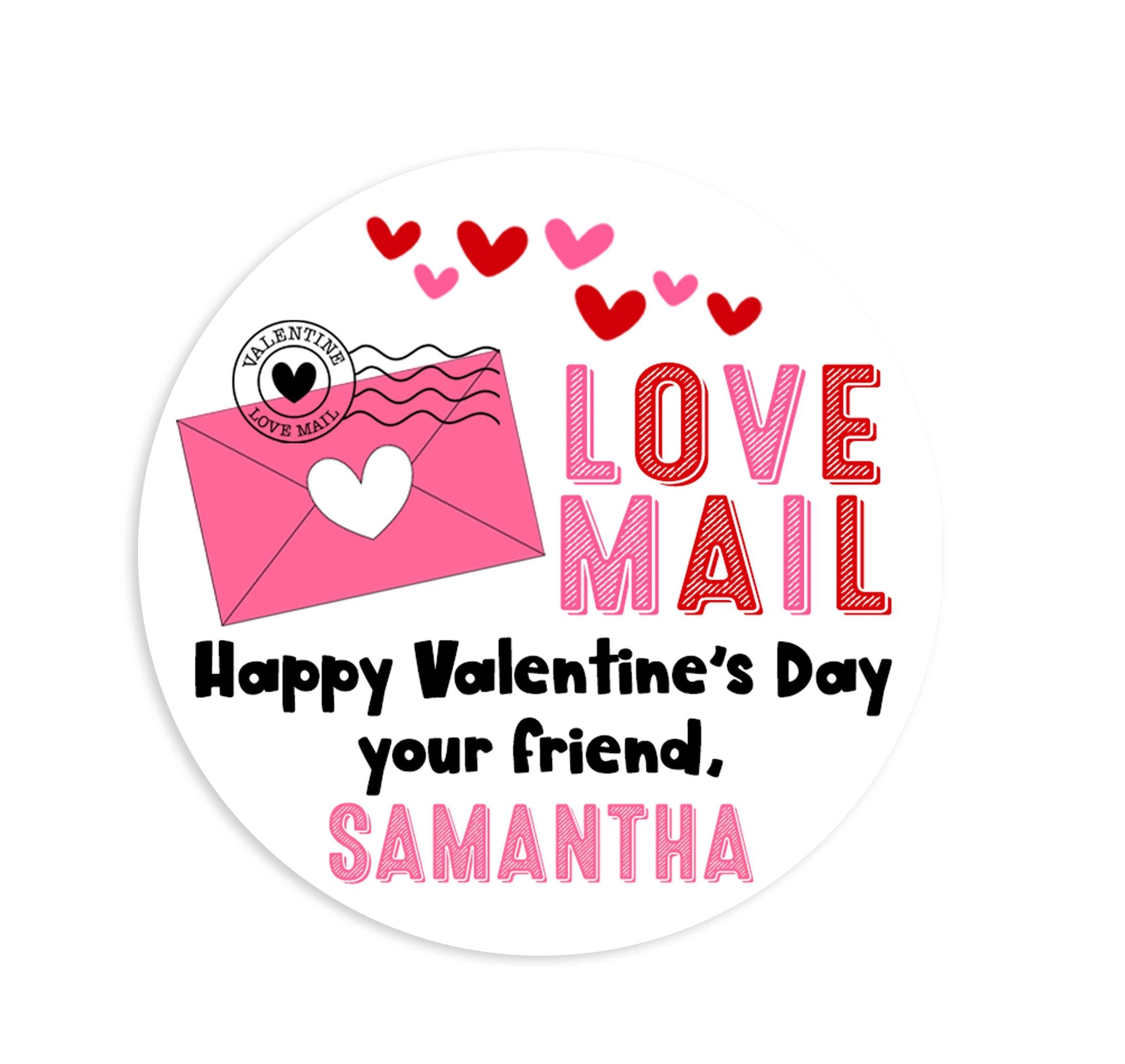 Love Mail For Someone Sweet Valentines Day Stickers - Personalized  Valentine Round Sticker Labels - Classroom Valentines for School