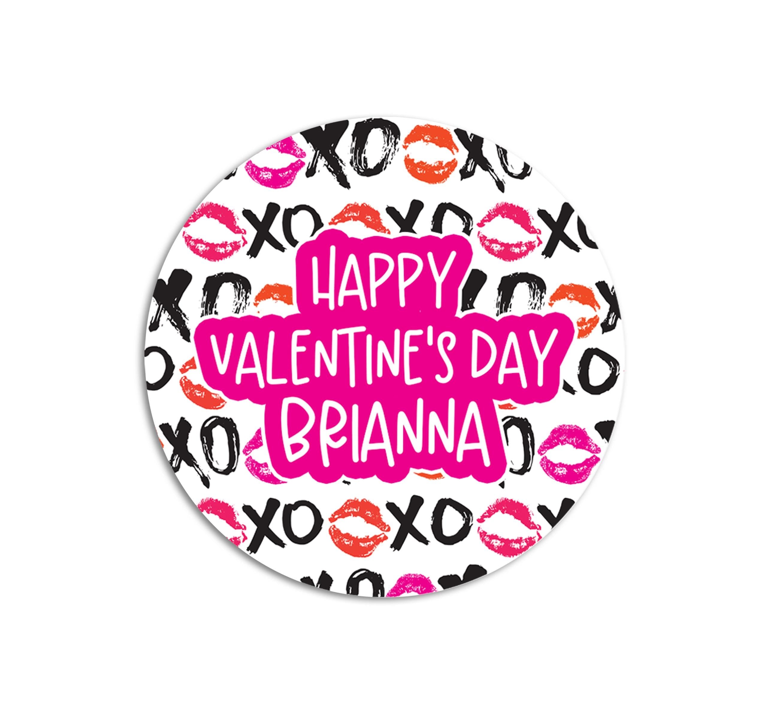 XOXO Kisses Valentines Day Stickers, Personalized Valentine Round Labels, Classroom Valentines for School, Valentine Treat Bags