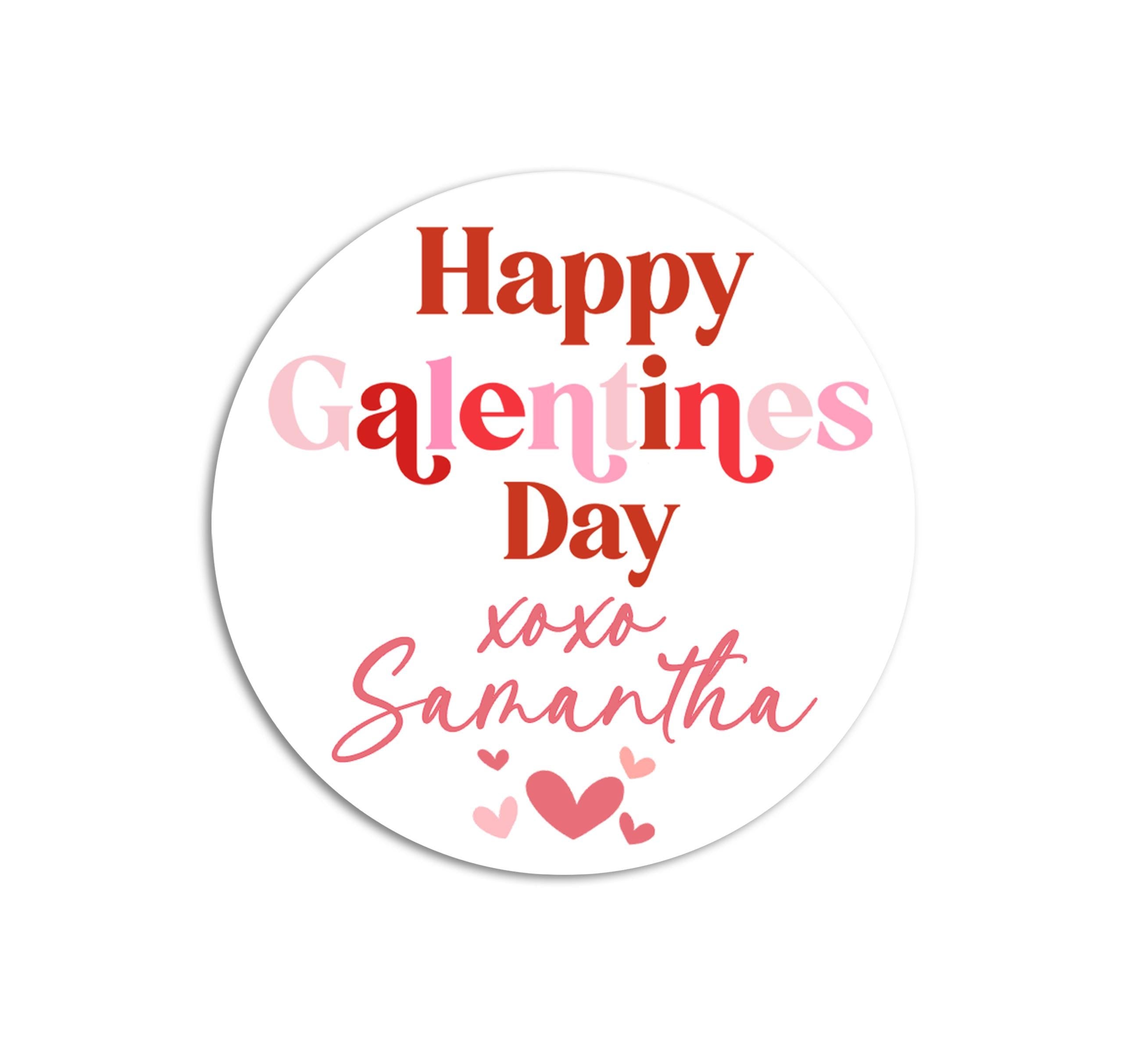 Happy Galentine's Day Valentines Day Stickers - Personalized Valentine Round Sticker Labels - Classroom Valentines for School
