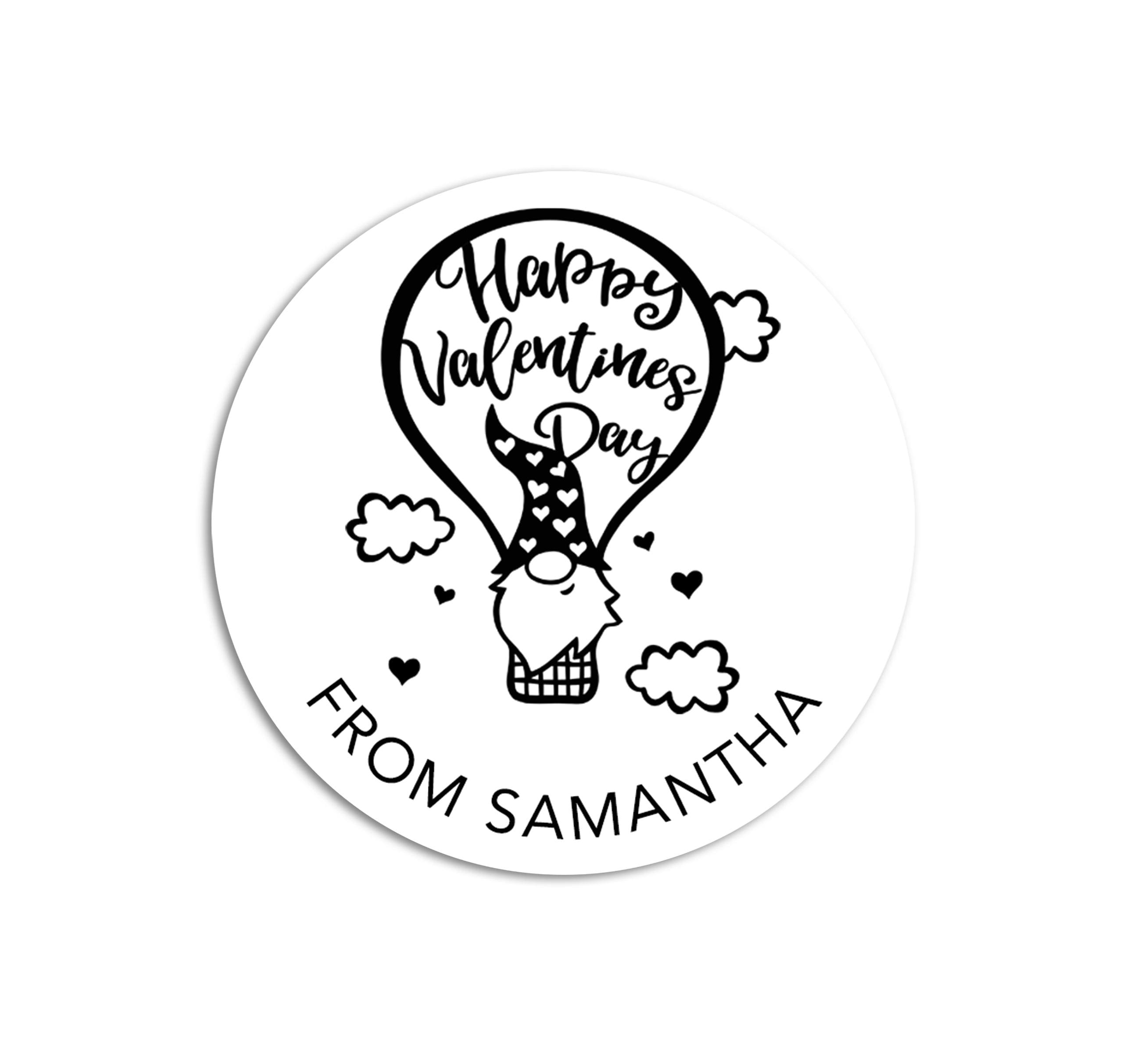 Gnome in Hot Air Balloon Valentine's Day Stickers - Personalized Valentine Round Sticker Labels - Classroom Valentines for School