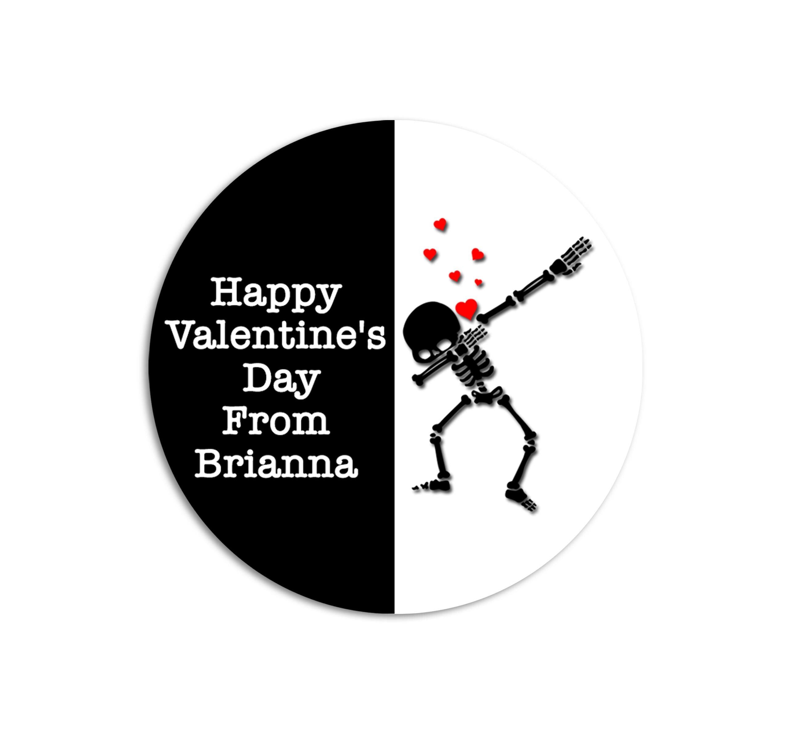 Skeleton Dabbing Valentine's Day Stickers - Personalized Valentine Round Sticker Labels - Classroom Valentines for School