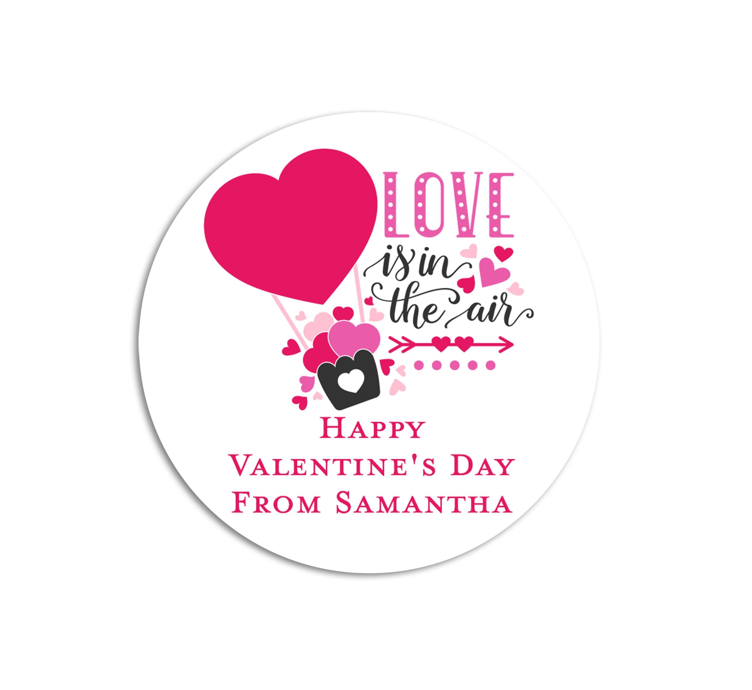 Love is in the Air Valentines Day Stickers - Personalized Valentine Round Sticker Labels - Classroom Valentines for School
