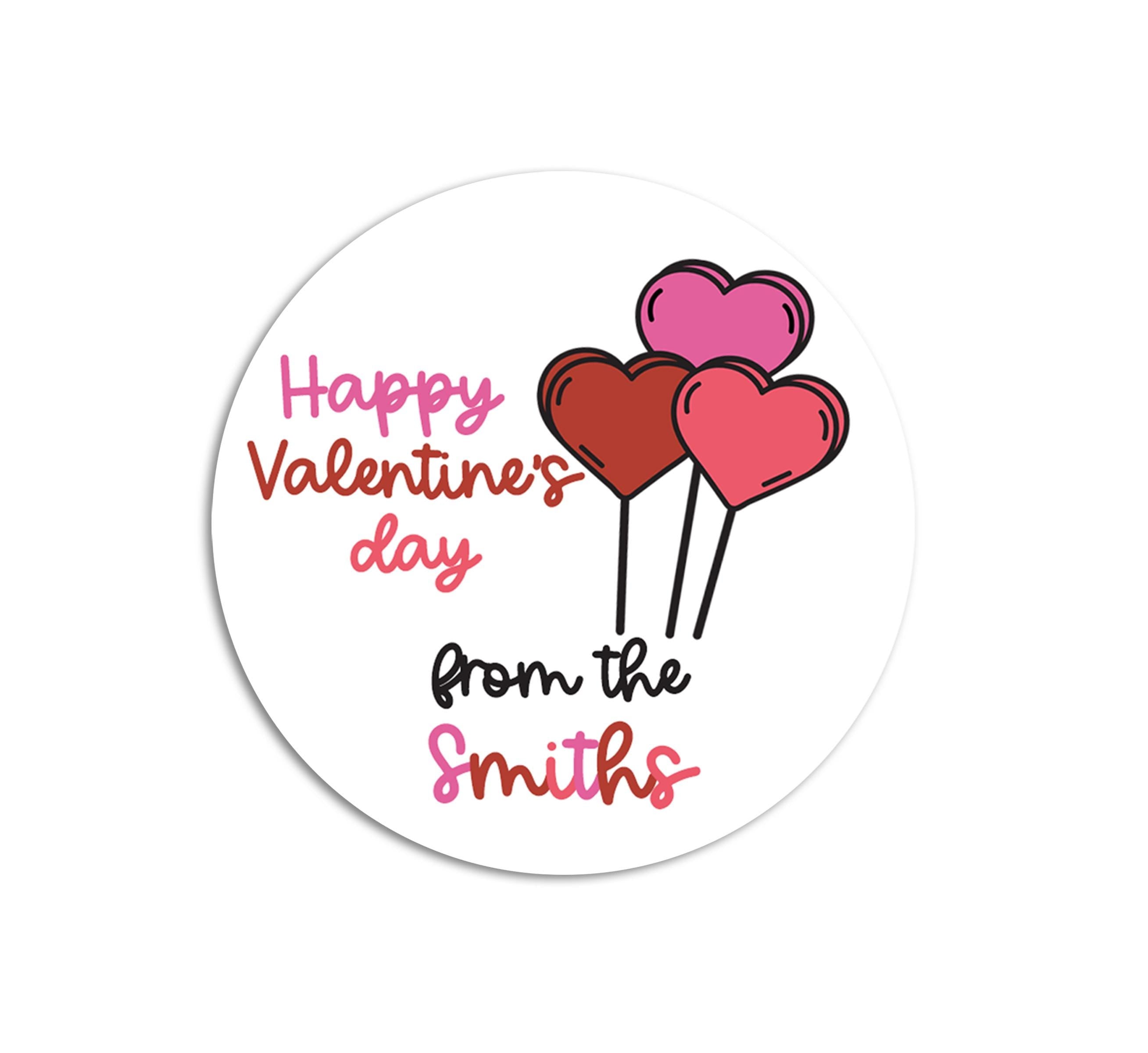 Lollipop Heart Trio Valentines Day Stickers - Personalized Valentine Round Sticker Labels - Classroom Valentines for School