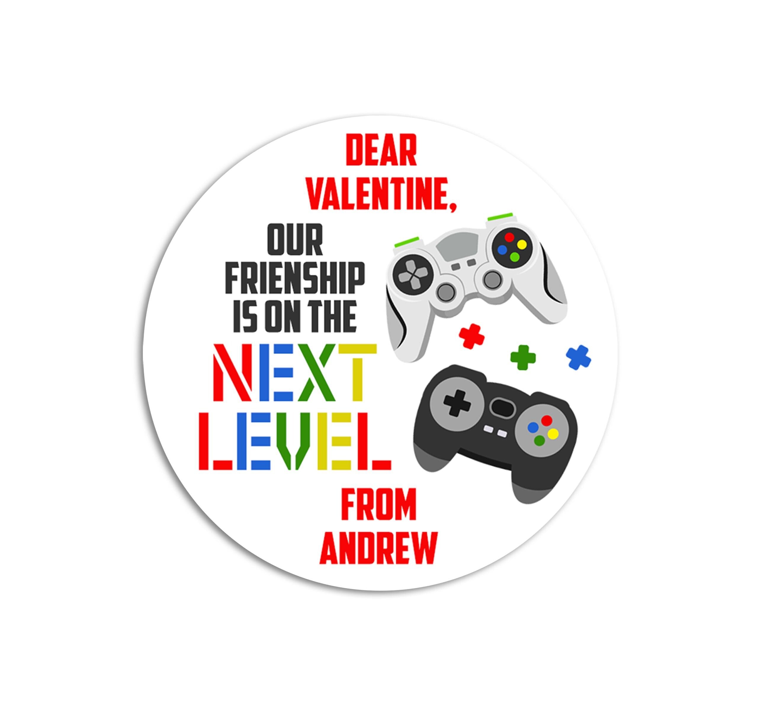 Next Level Video Gaming Valentine's Day Stickers - Personalized Valentine Round Sticker Labels - Classroom Valentines for School