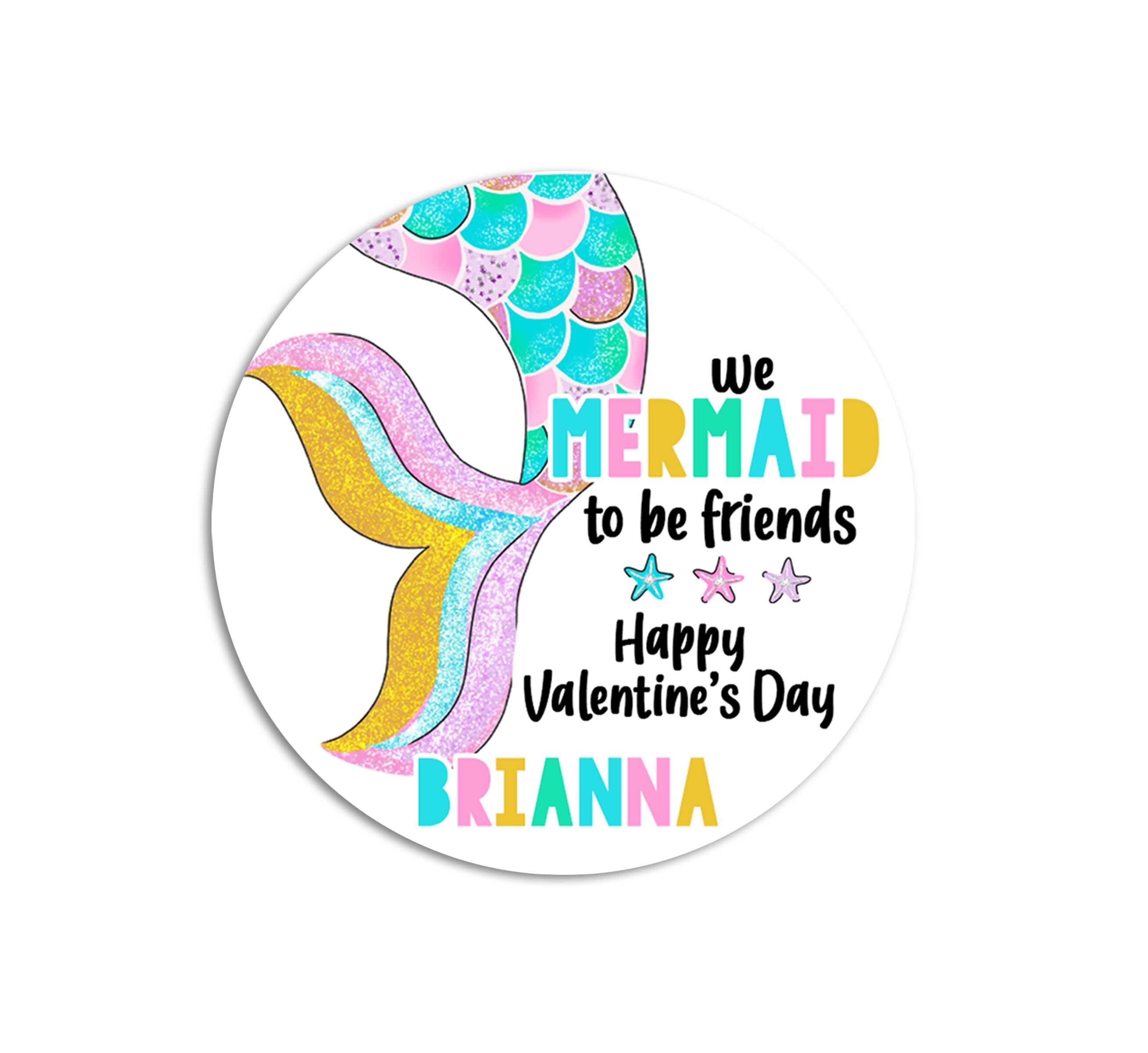 Mermaid Tale Valentines Day Stickers - Personalized Mermaid Valentine Round Sticker Labels - Classroom Valentines for School