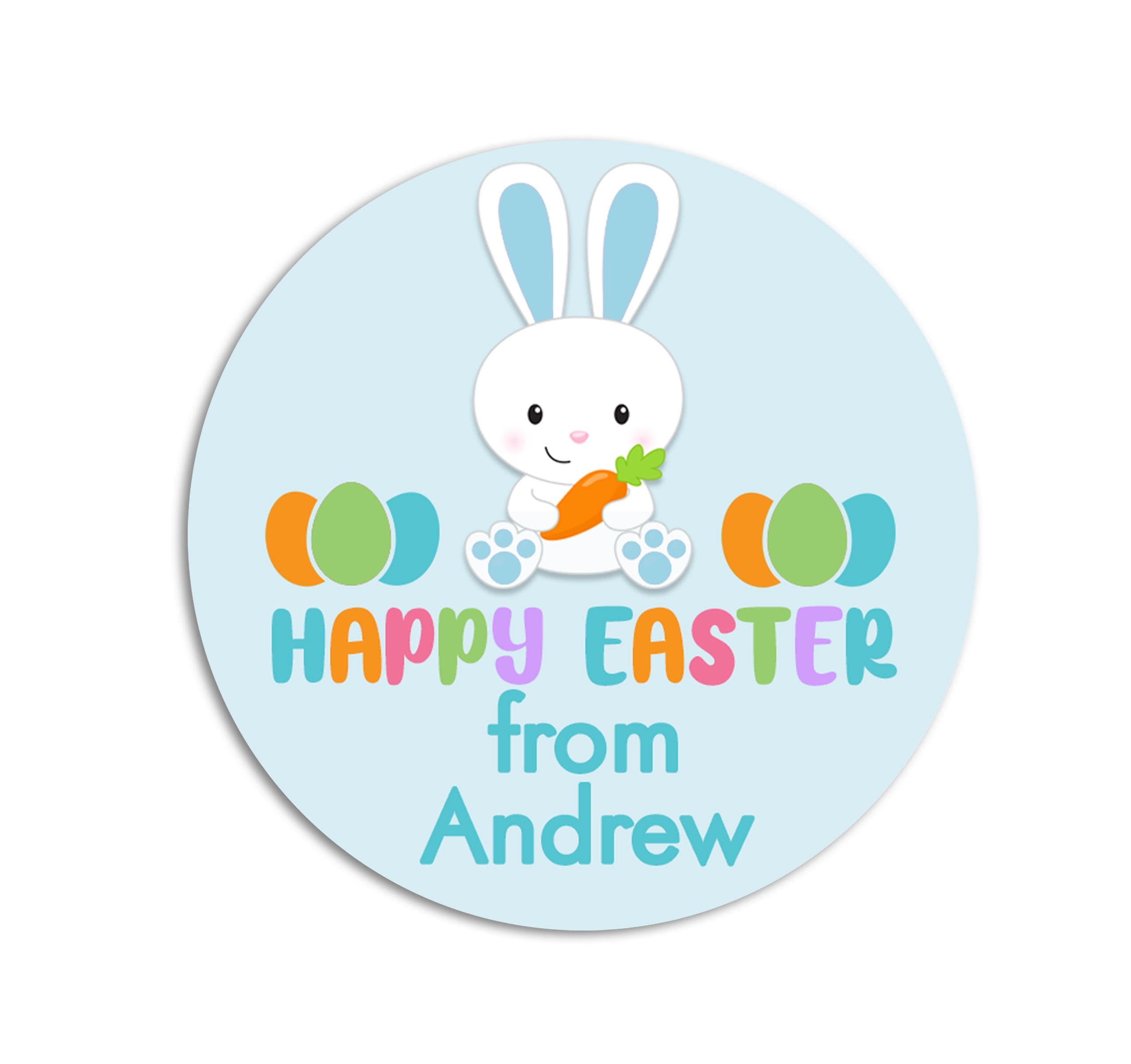 Easter Stickers, Blue Bunny with Carrot, Personalized Easter Stickers, Kids Easter Treat Bags, Easter Labels for Favors, Easter Classroom