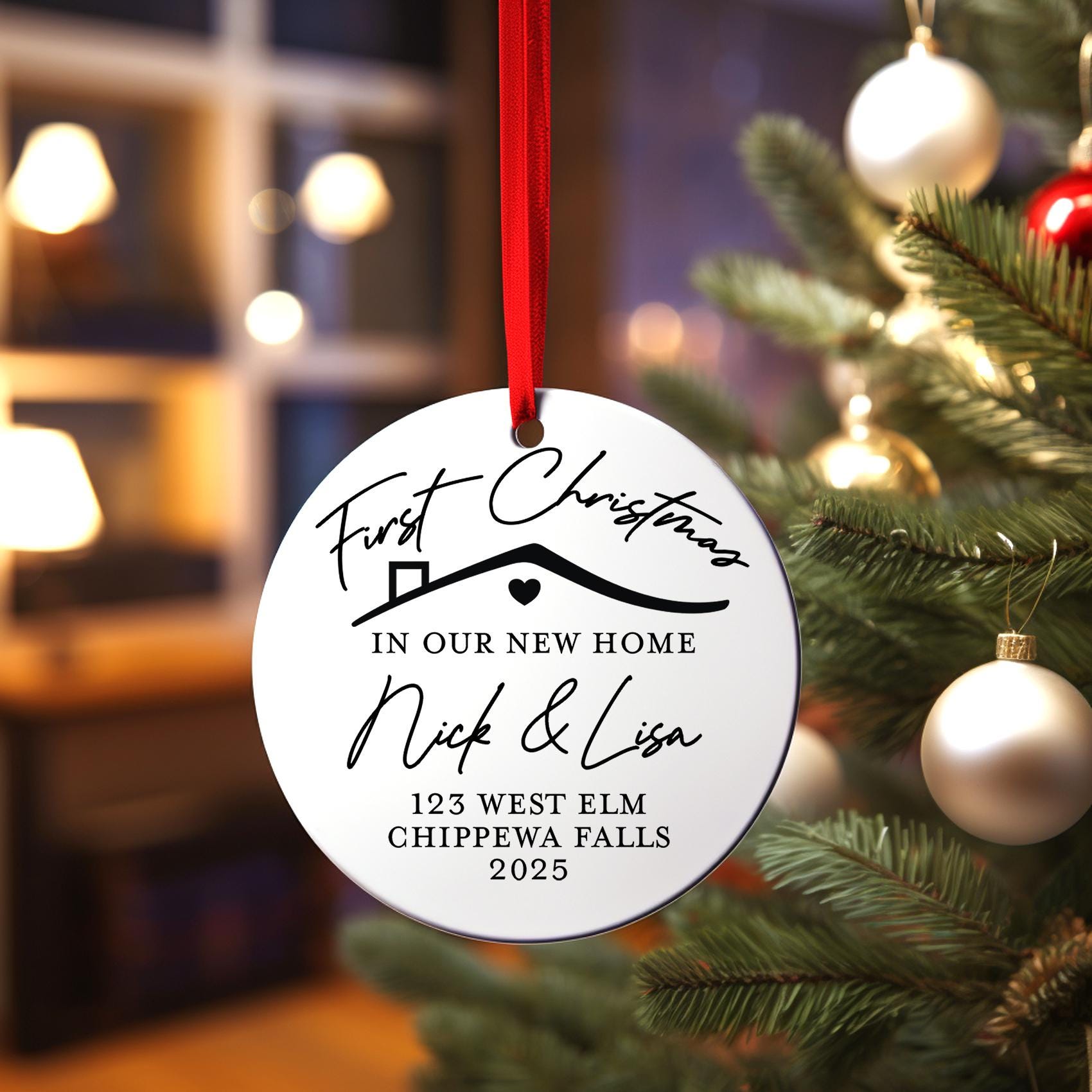 New Home Christmas Ornament, Personalized Our First Home Keepsake, Realtor Gift