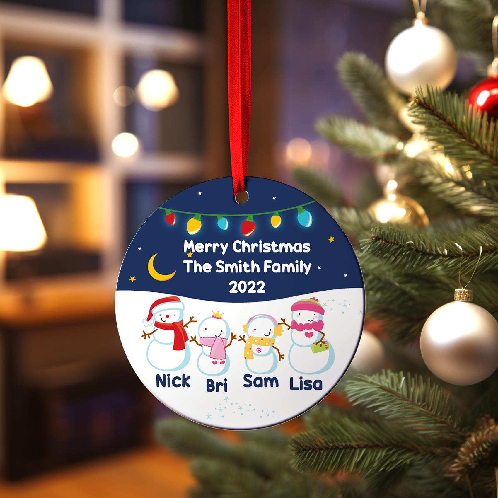 Snowman Family Christmas Ornament, Personalized Our Family Ornament