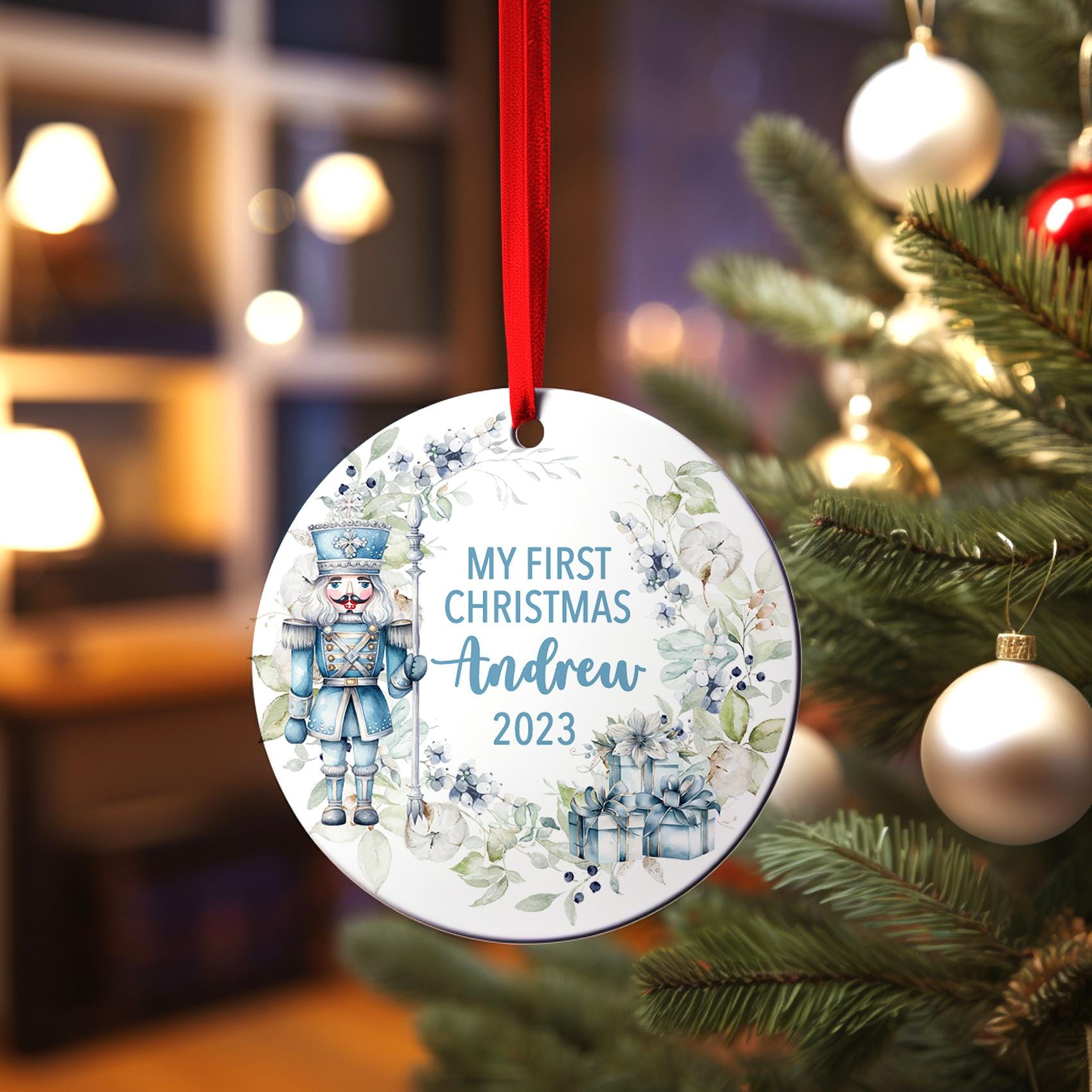 Nutcracker Baby Ornament, Personalized Boy’s First Christmas Keepsake