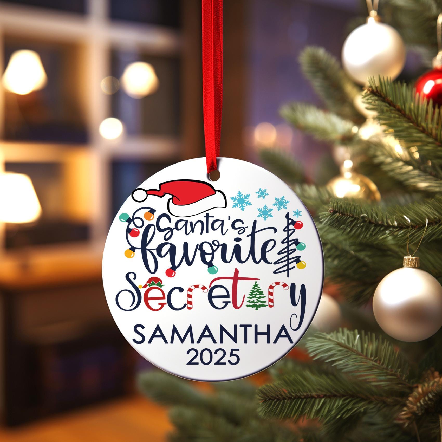 Secretary Christmas Ornament | Personalized Administrative Assistant Gift, Santa's Favorite