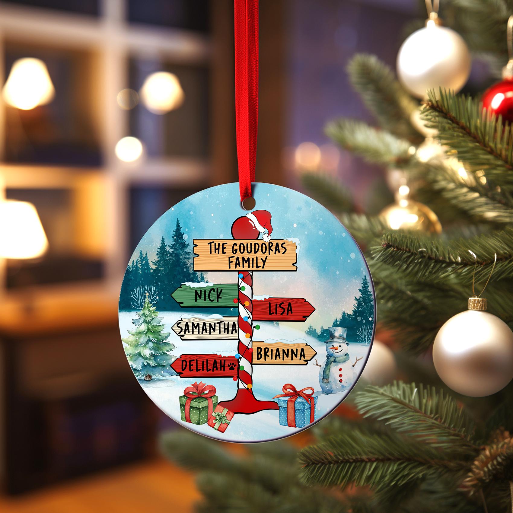 North Pole Christmas Ornament, Personalized Family Names Keepsake Ornament