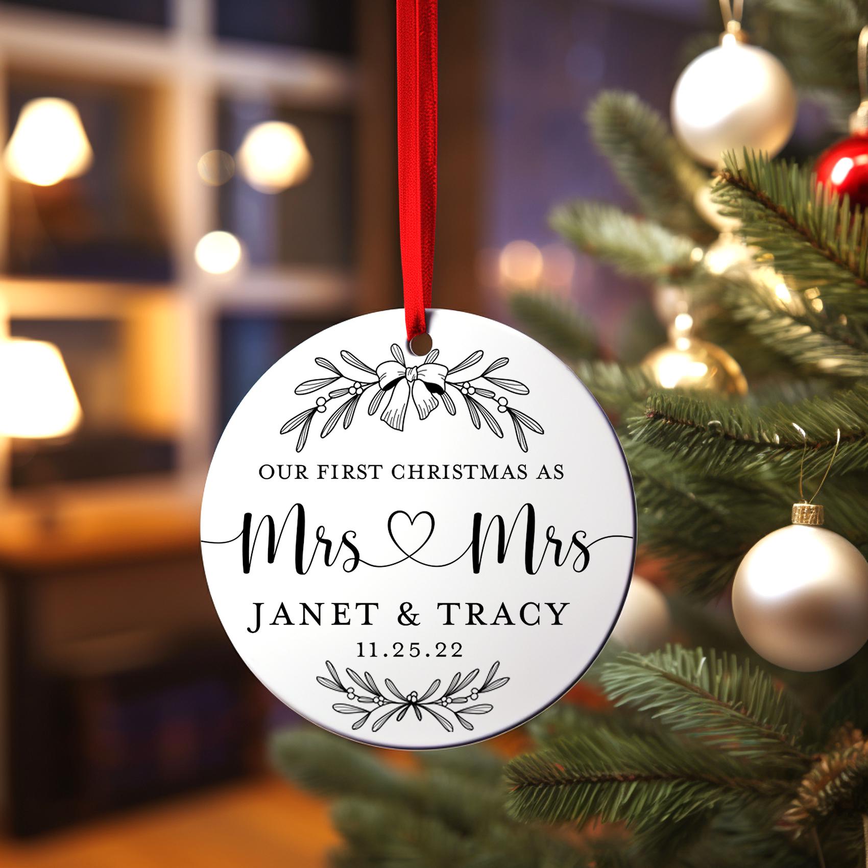 First Christmas Married Ornament - Mrs and Mrs, Personalized Our First Christmas Together