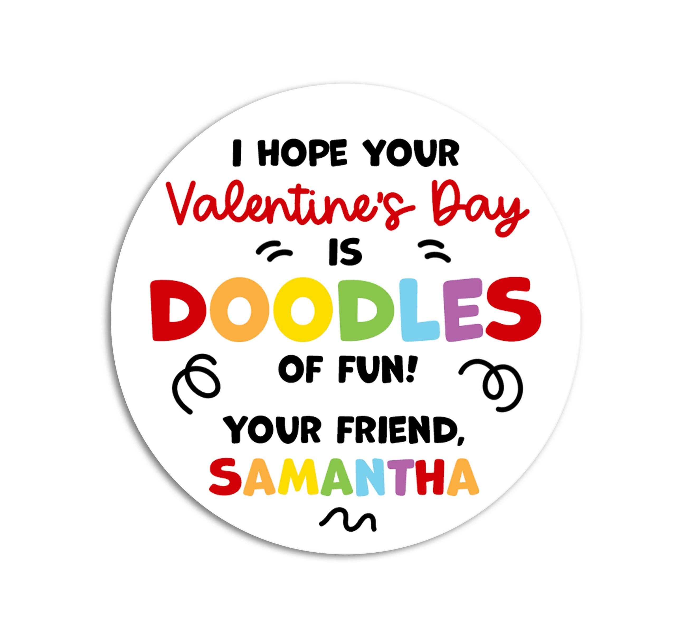 Valentine's Day Doodle Pad Favor Stickers, Sketch Valentine Labels for School Classroom