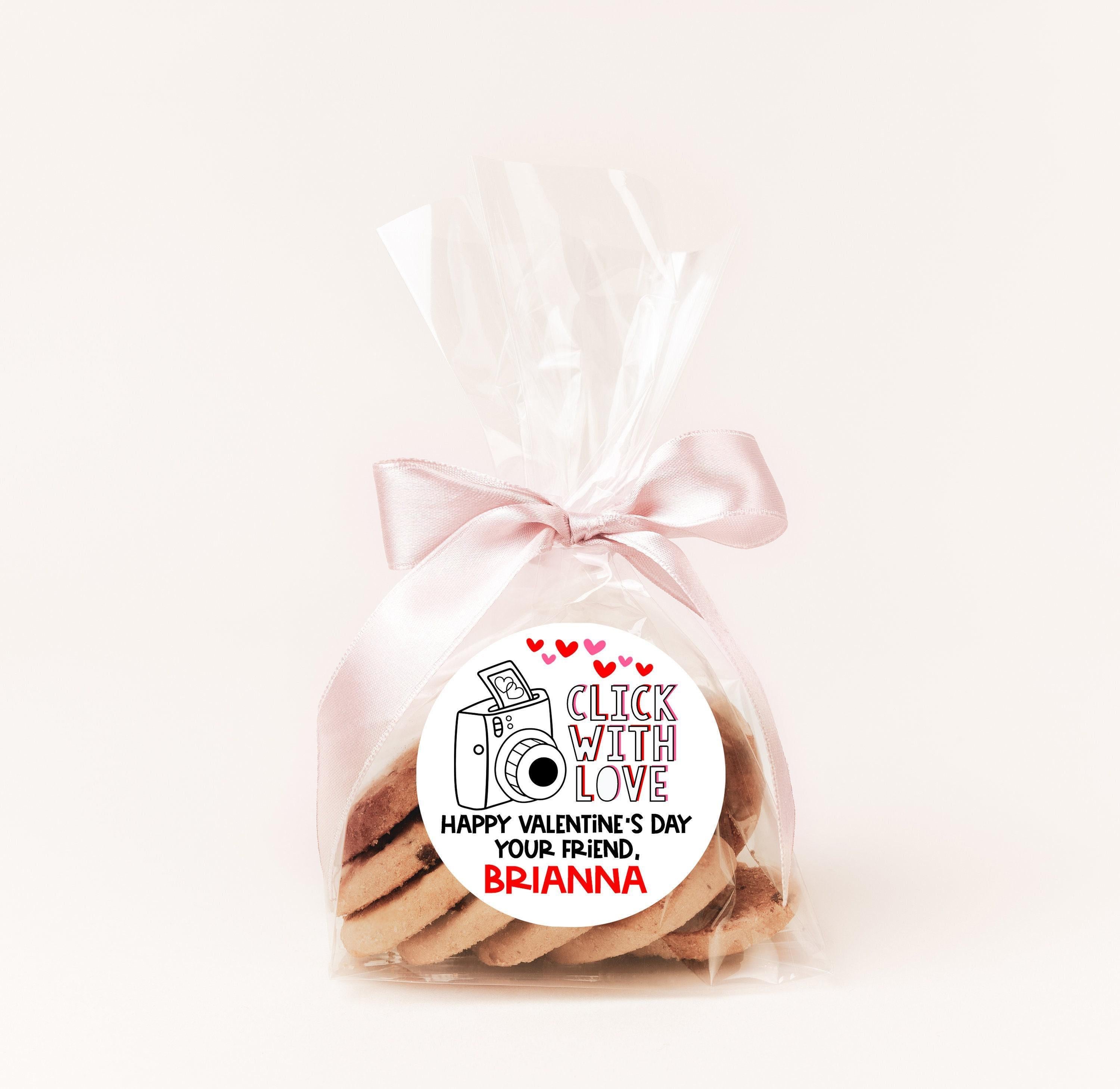 Click With Love Camera Valentines Day Stickers - Personalized  Valentine Round Sticker Labels - Classroom Valentines for School