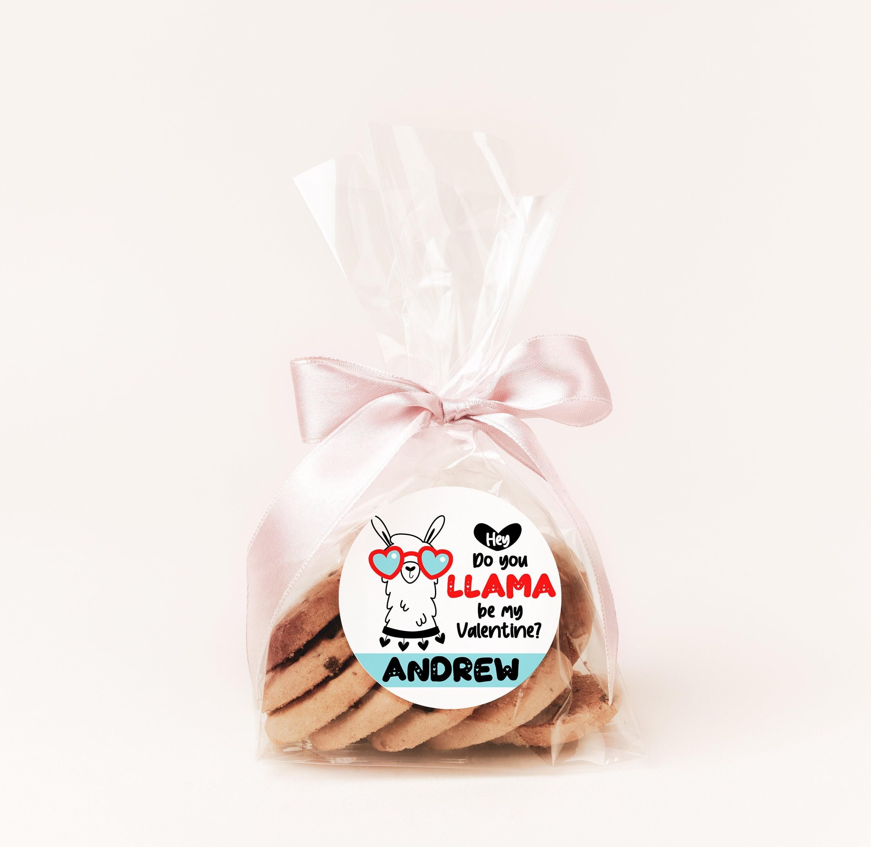 Llama Valentines Day Stickers - Personalized Llama Blue Valentine Round Sticker Labels - Classroom Valentines for School