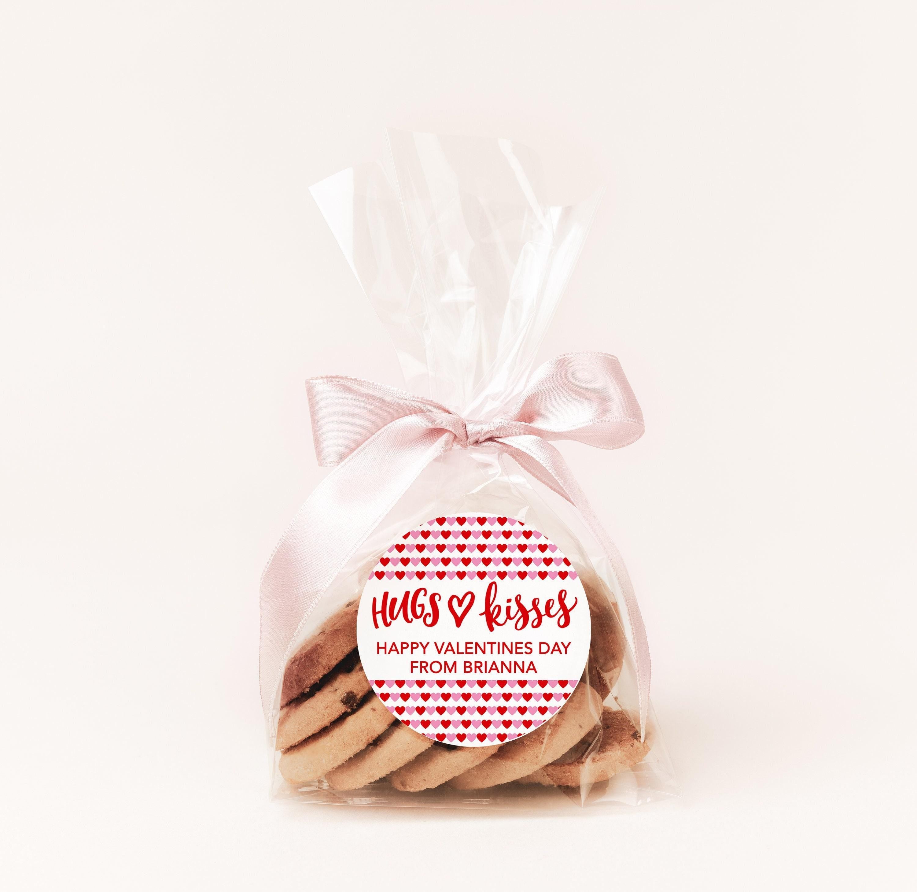 Hugs & Kisses Valentine's Day Stickers - Personalized Valentine Round Sticker Labels - Classroom Valentines for School