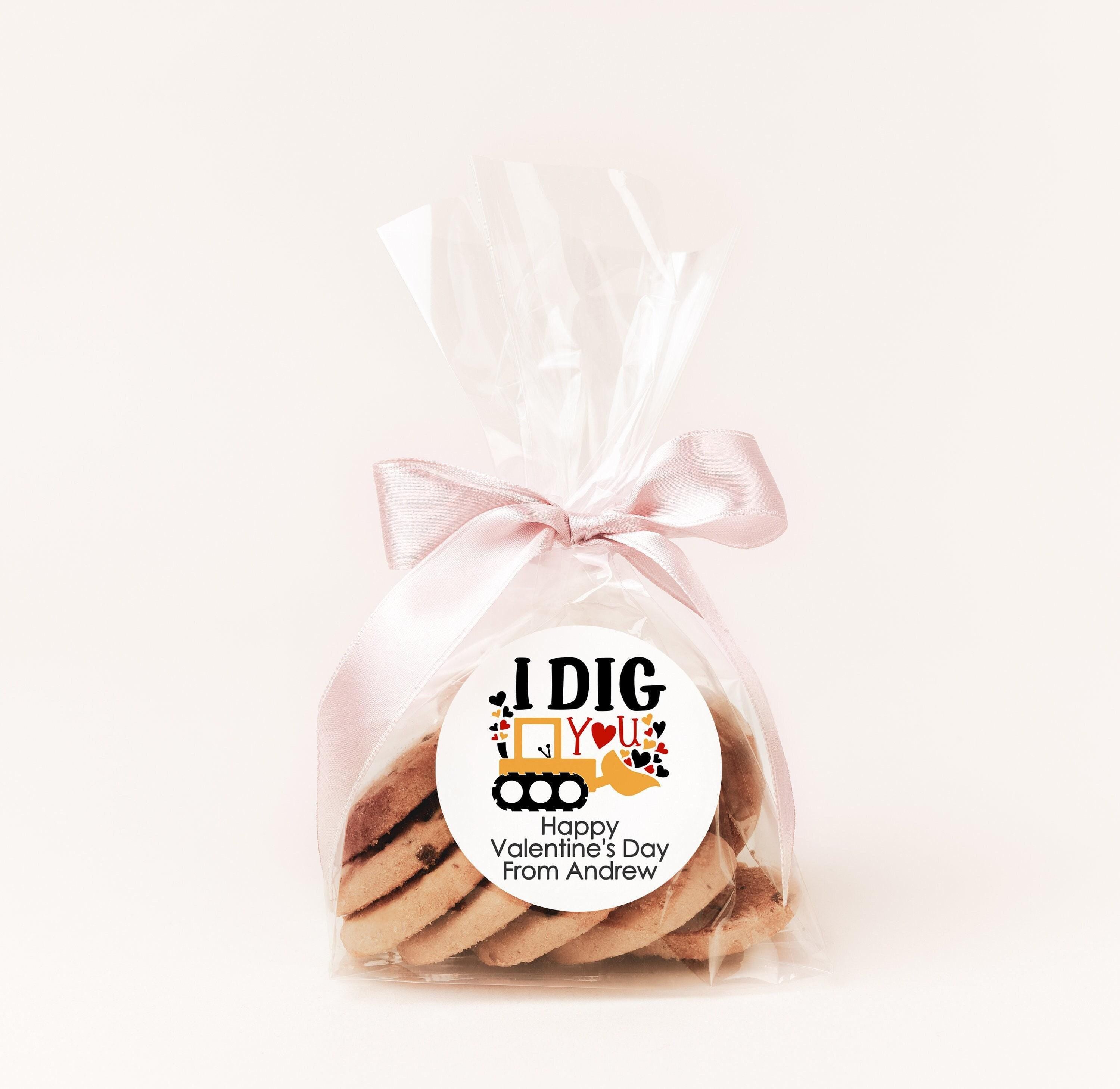 I Dig You Truck Valentine's Day Stickers - Personalized Valentine Round Sticker Labels - Classroom Valentines for School