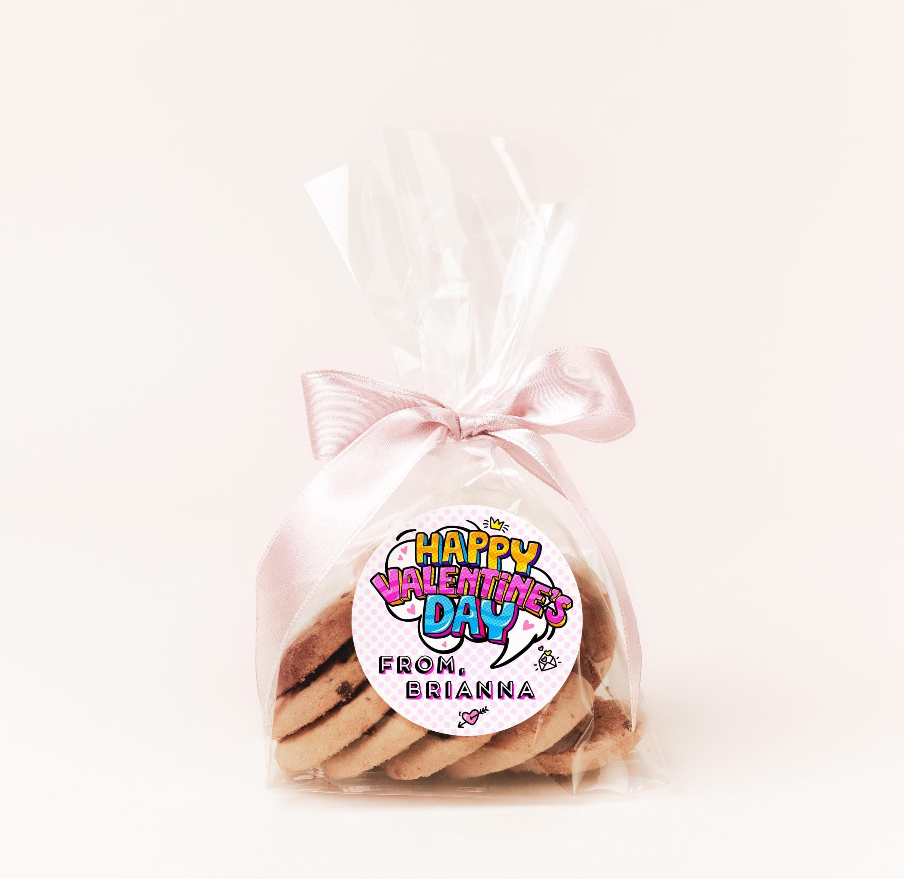 Valentines Day Comic Strip Stickers, Personalized Valentine Round Labels, Classroom Valentines for School, Valentine Treat Bags