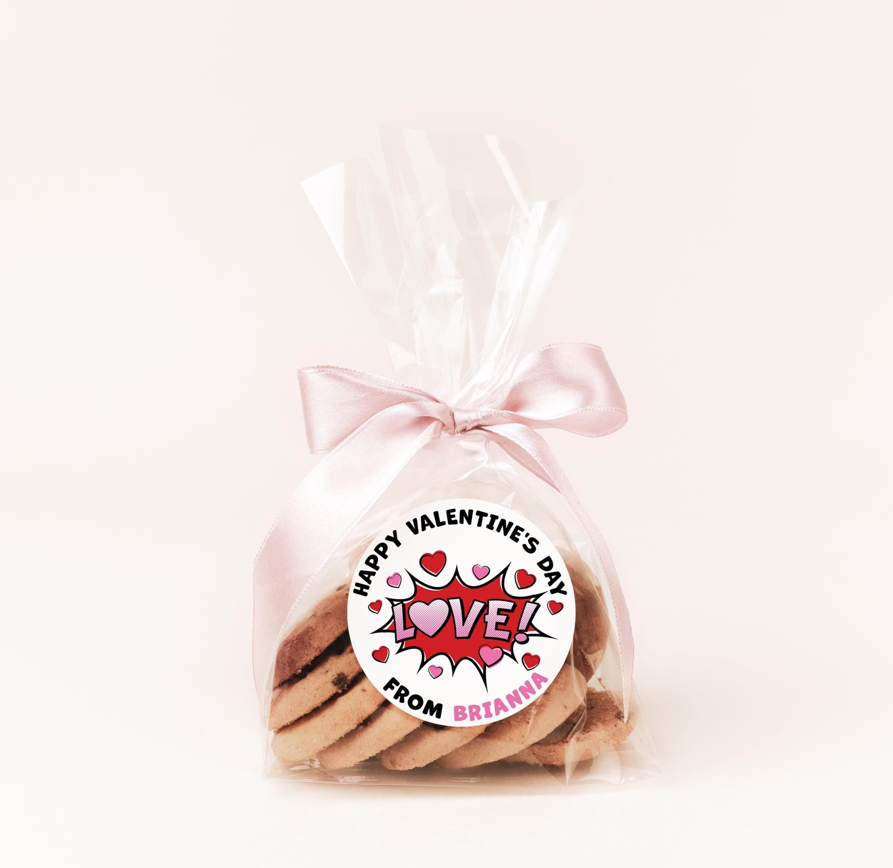 Valentines Day LOVE Comic Stickers, Personalized Valentine Round Labels, Classroom Valentines for School, Valentine Treat Bags