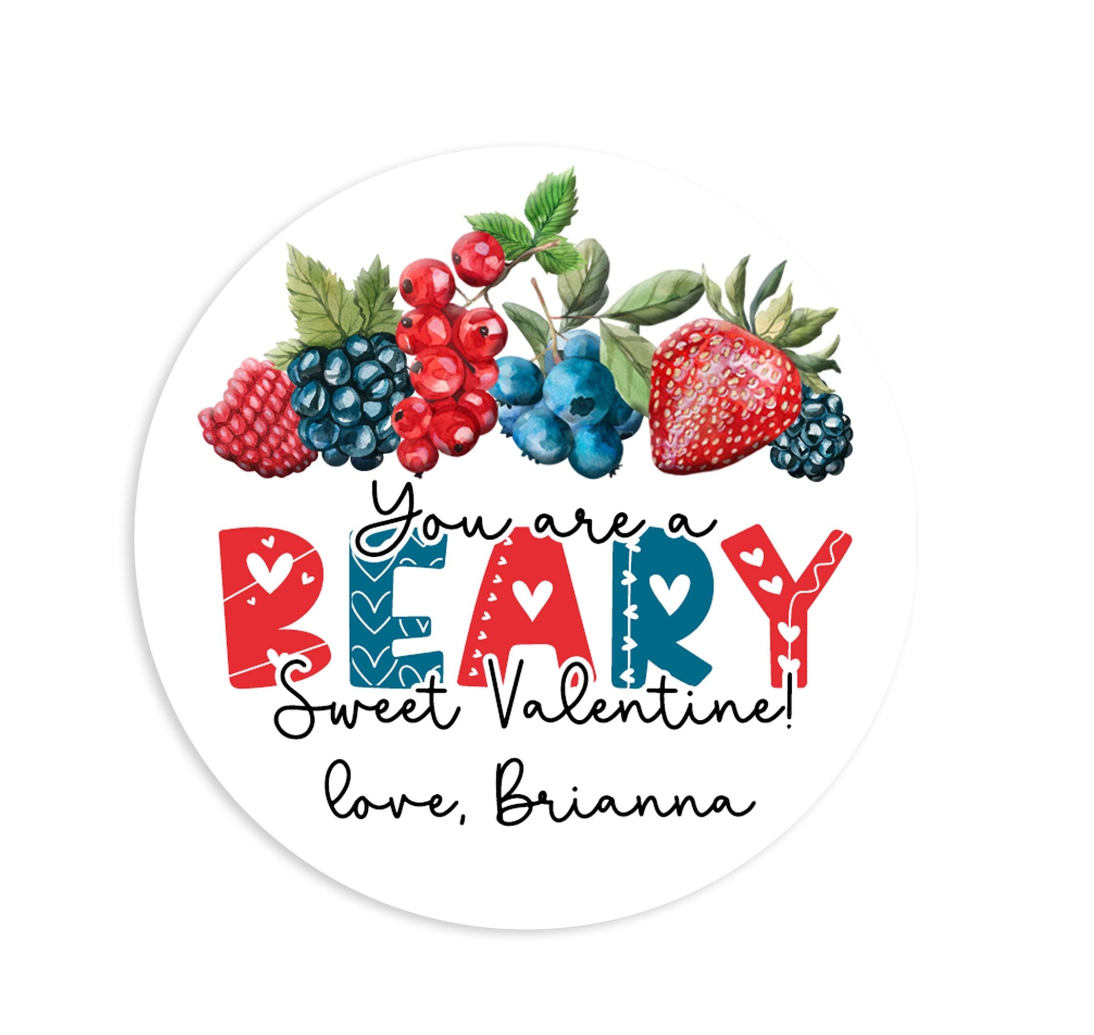 You are a Beary Sweet Valentines Day Stickers - Personalized  Valentine Round Sticker Labels - Classroom Valentines for School