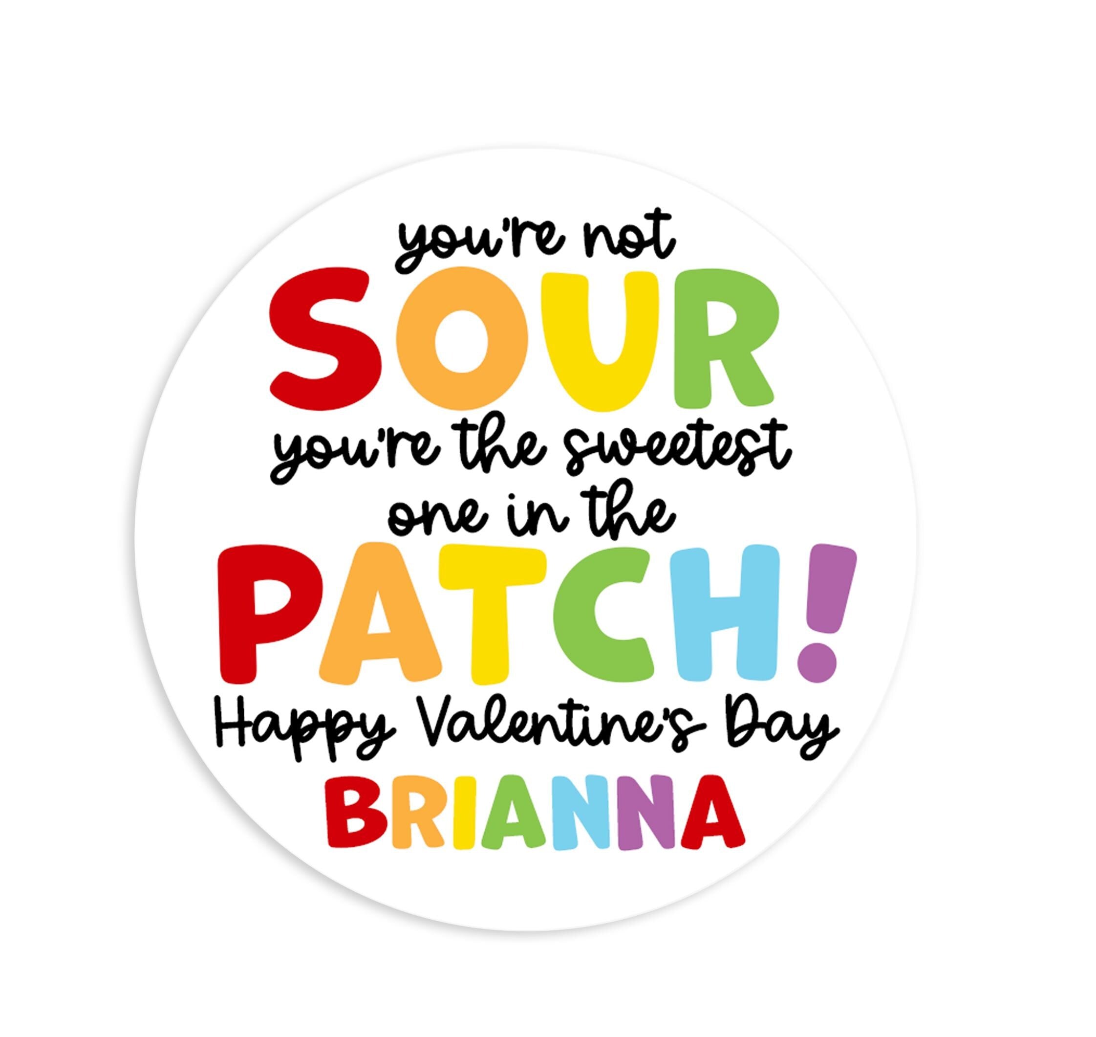 Sour Candy Valentines Day Stickers - Personalized  Valentine Round Sticker Labels - Classroom Valentines for School