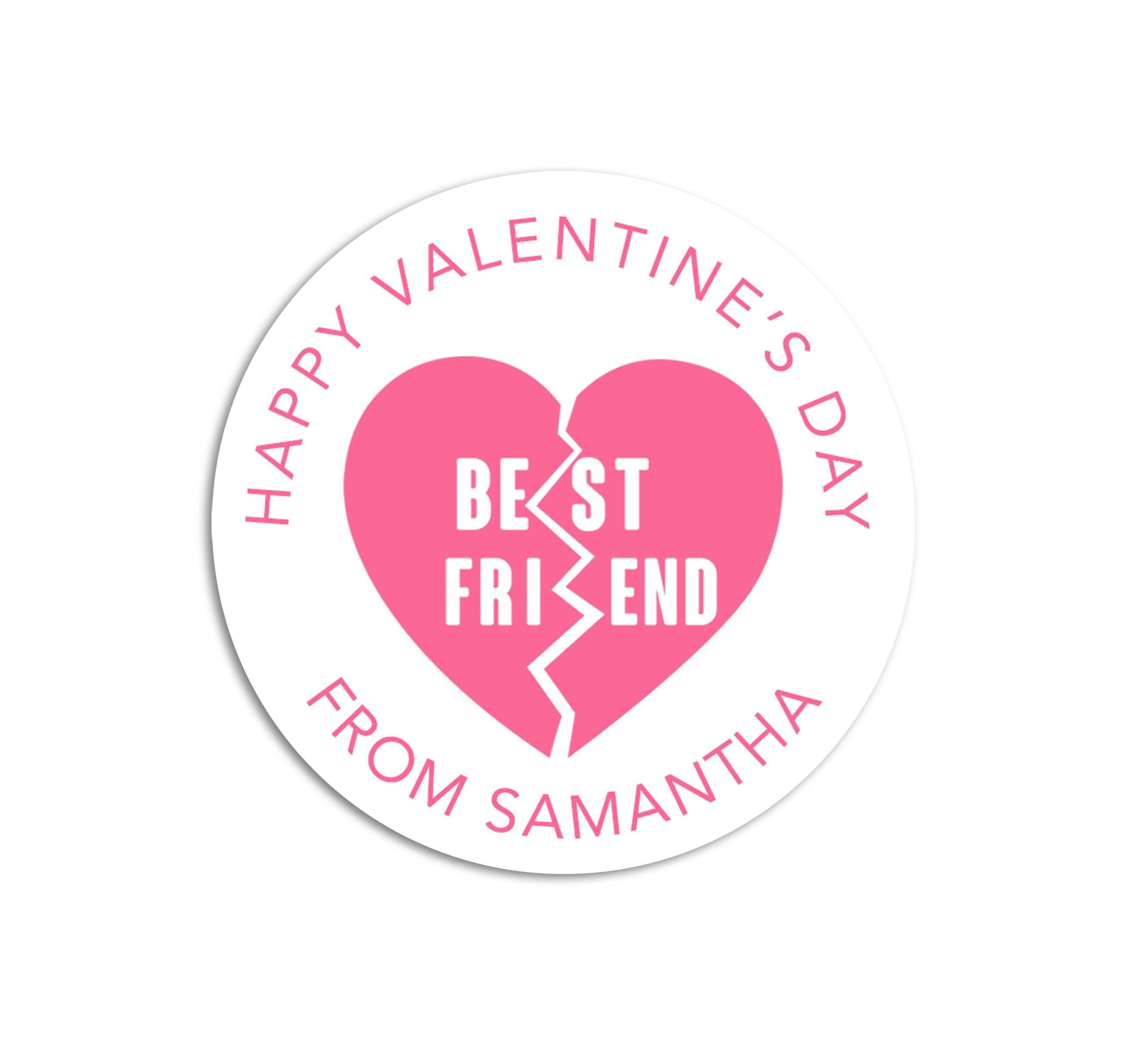 Best Friend Hearts Valentine's Day Stickers - Personalized Valentine Round Sticker Labels - Classroom Valentines for School