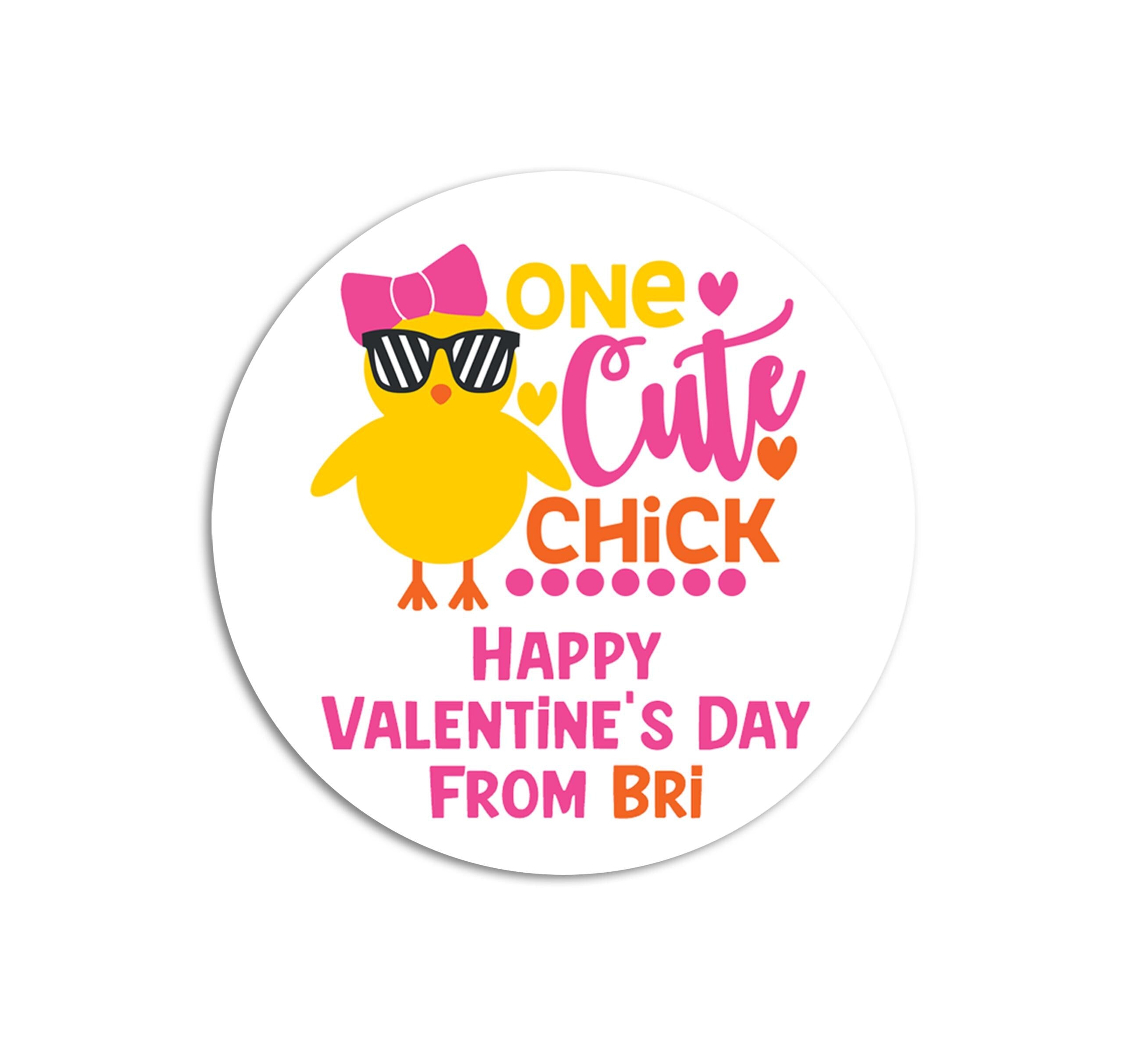 One Cute Chick Valentines Day Stickers - Personalized Valentine Round Sticker Labels - Classroom Valentines for School