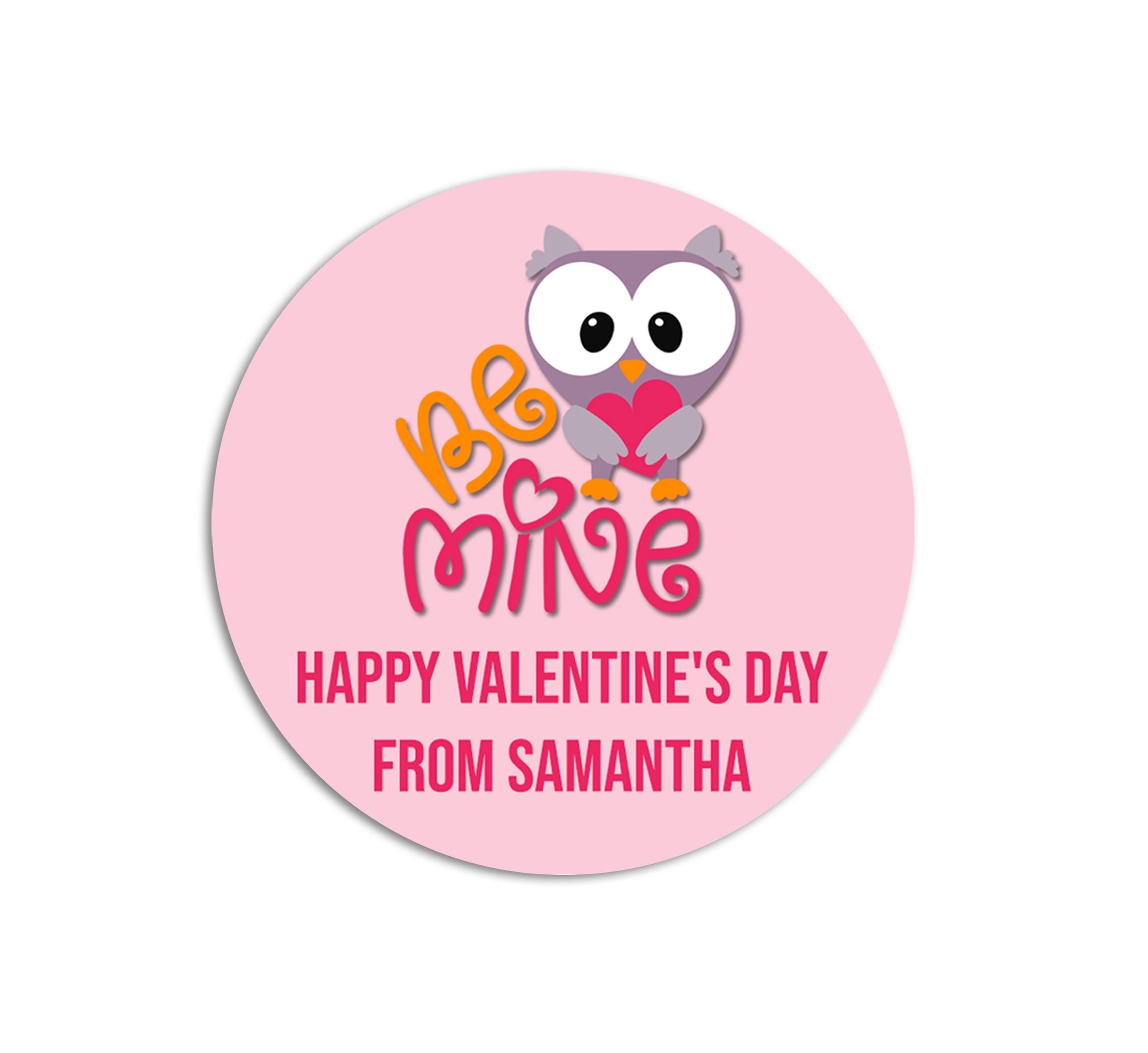 Be Mine Owl Valentines Day Stickers - Personalized Valentine Round Sticker Labels - Classroom Valentines for School