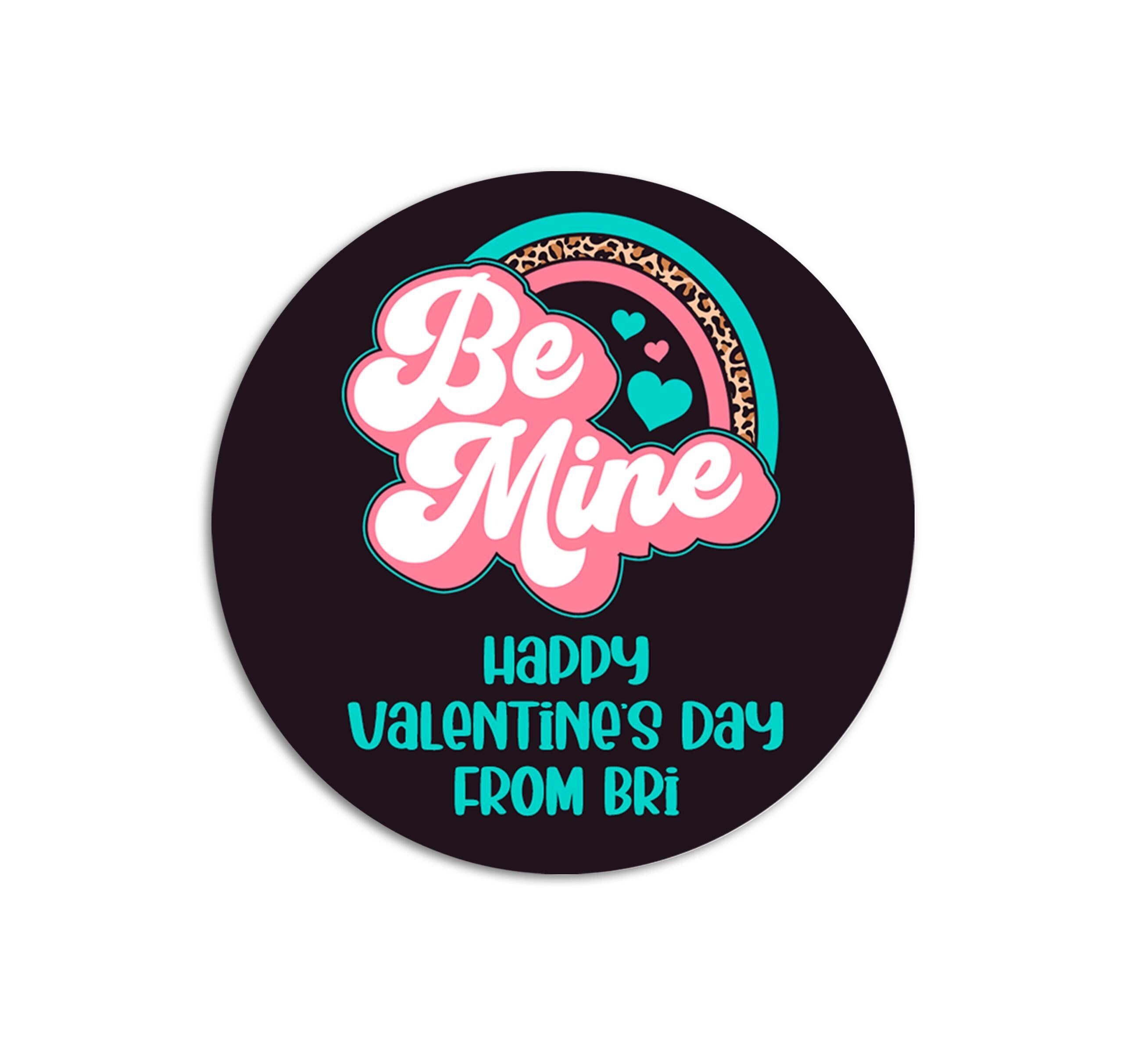 Be Mine Retro Rainbow Valentines - Personalized Valentine Round Sticker Labels - Classroom Valentines for School