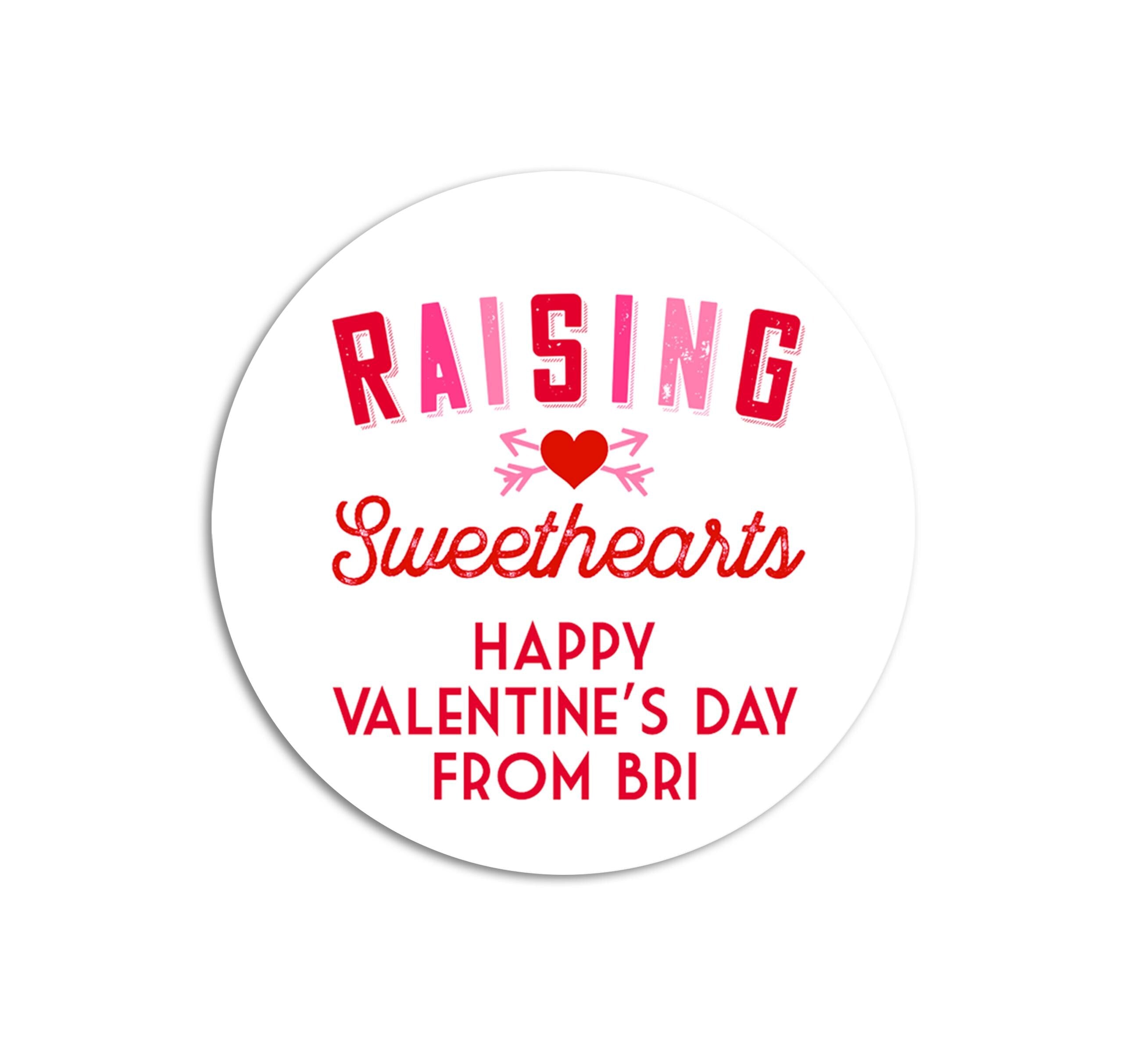 Raising Sweethearts Valentines Day Stickers - Personalized Valentine Round Sticker Labels - Classroom Valentines for School