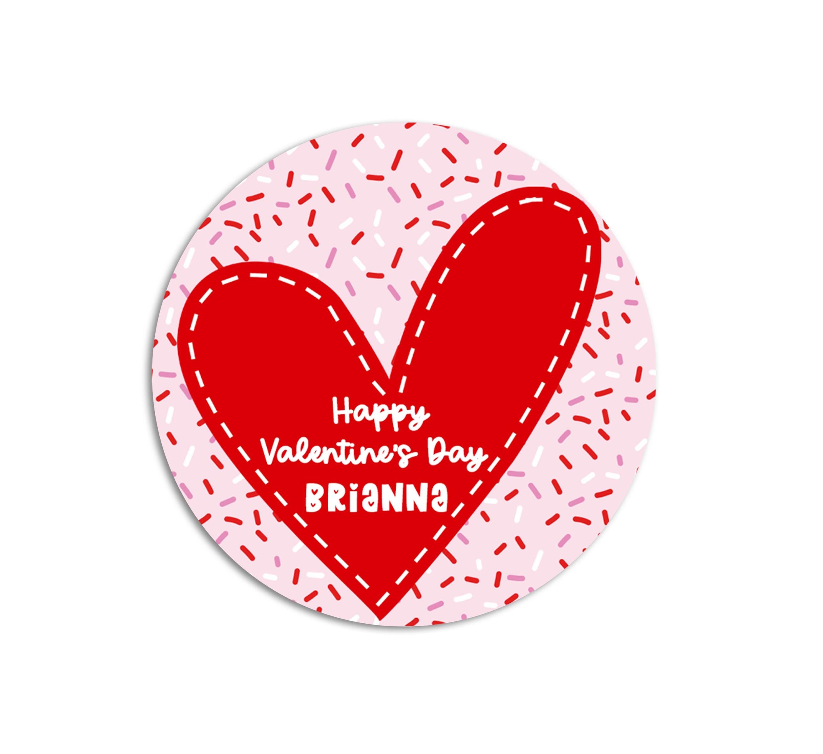 Personalized Valentine's Day Stickers, Red Pink Heart with Sprinkles Labels